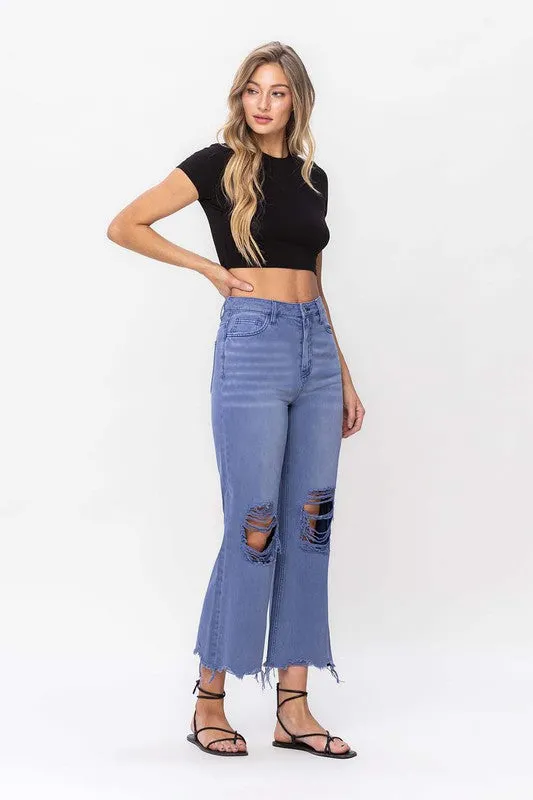 90's Vintage Crop Flare Jeans in Indigo