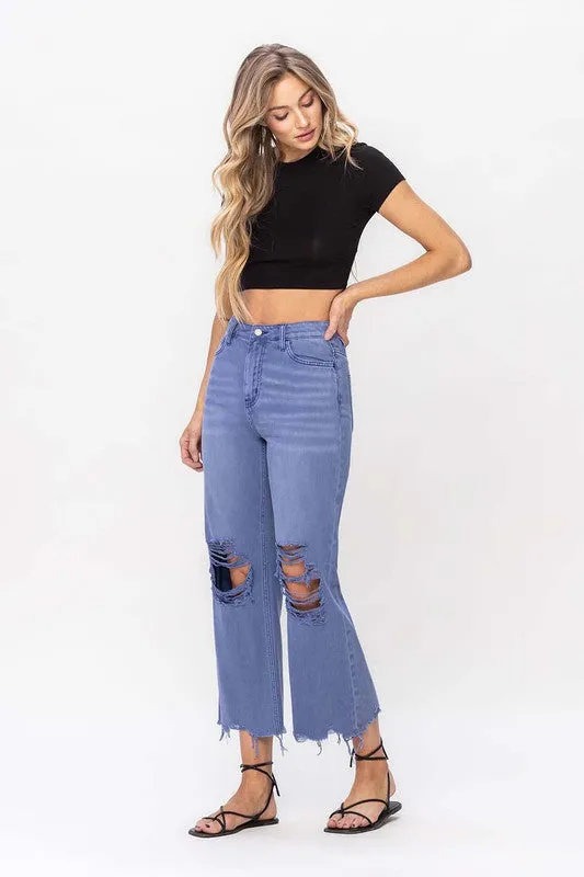 90's Vintage Crop Flare Jeans in Indigo