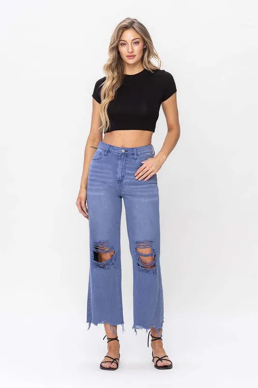 90's Vintage Crop Flare Jeans in Indigo