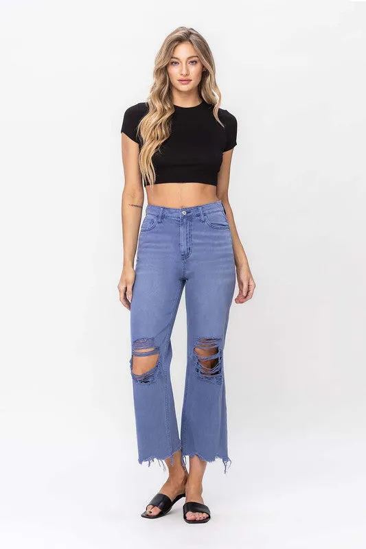 90's Vintage Crop Flare Jeans in Indigo