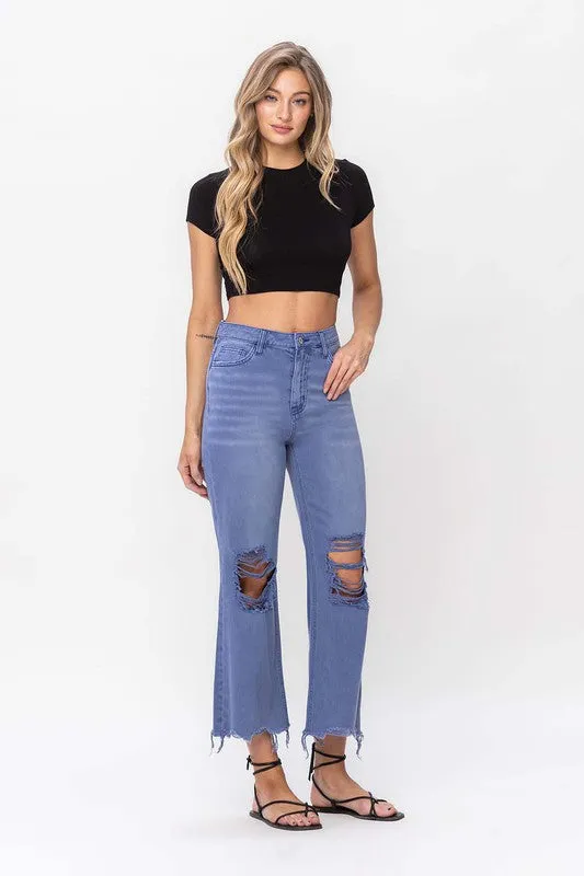 90's Vintage Crop Flare Jeans in Indigo