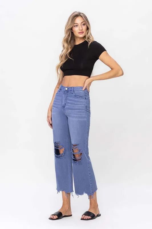 90's Vintage Crop Flare Jeans in Indigo