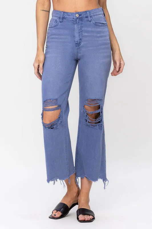 90's Vintage Crop Flare Jeans in Indigo