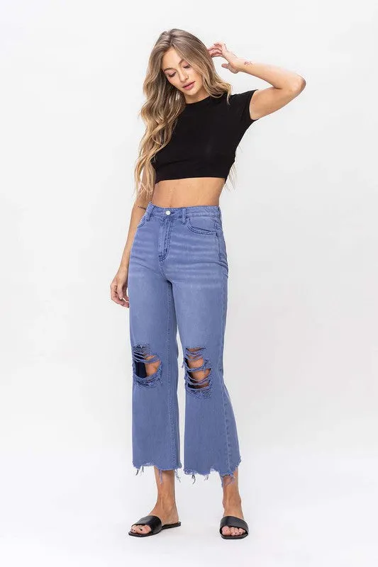 90's Vintage Crop Flare Jeans in Indigo