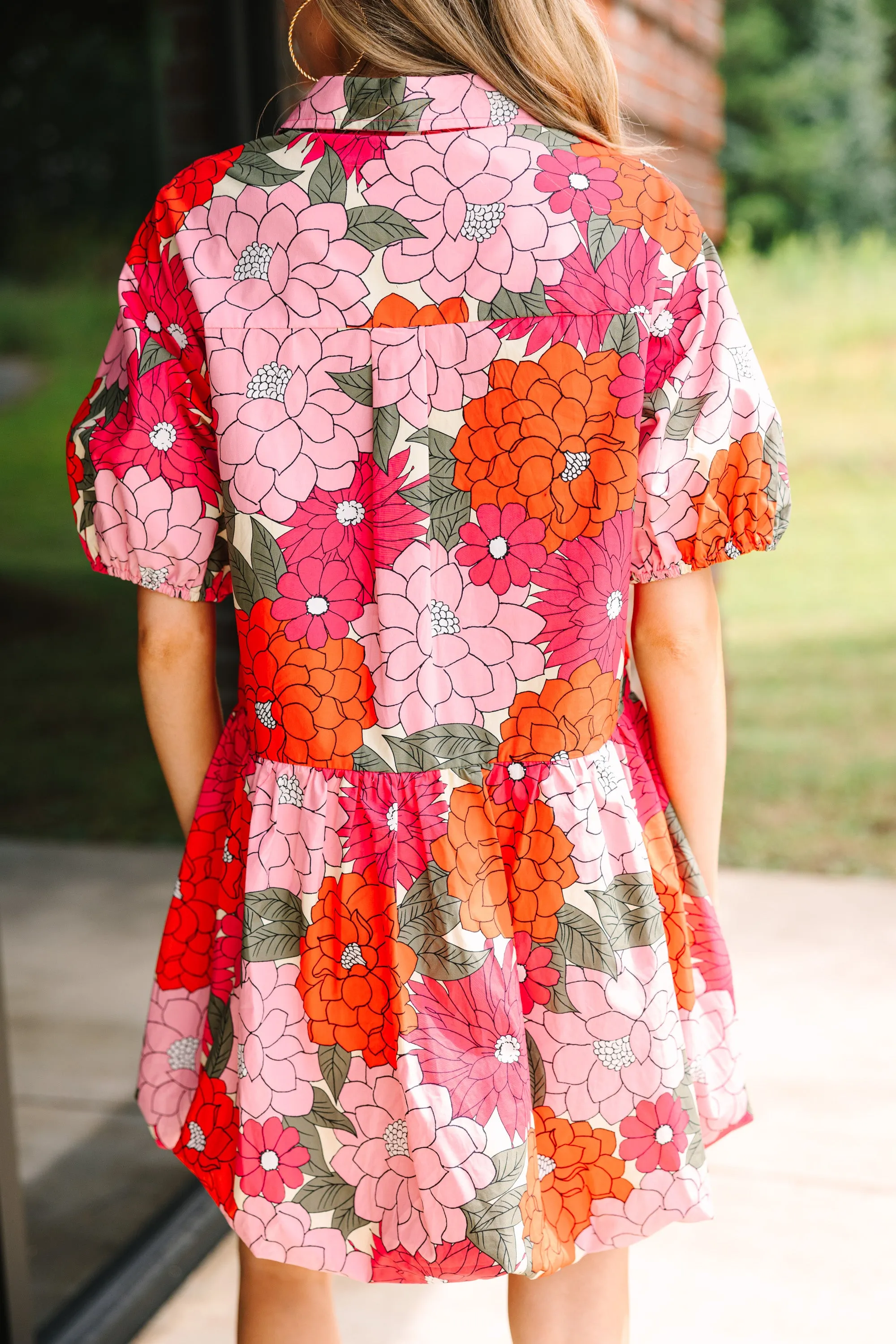 All On Your Own Coral Orange Floral Babydoll Dress