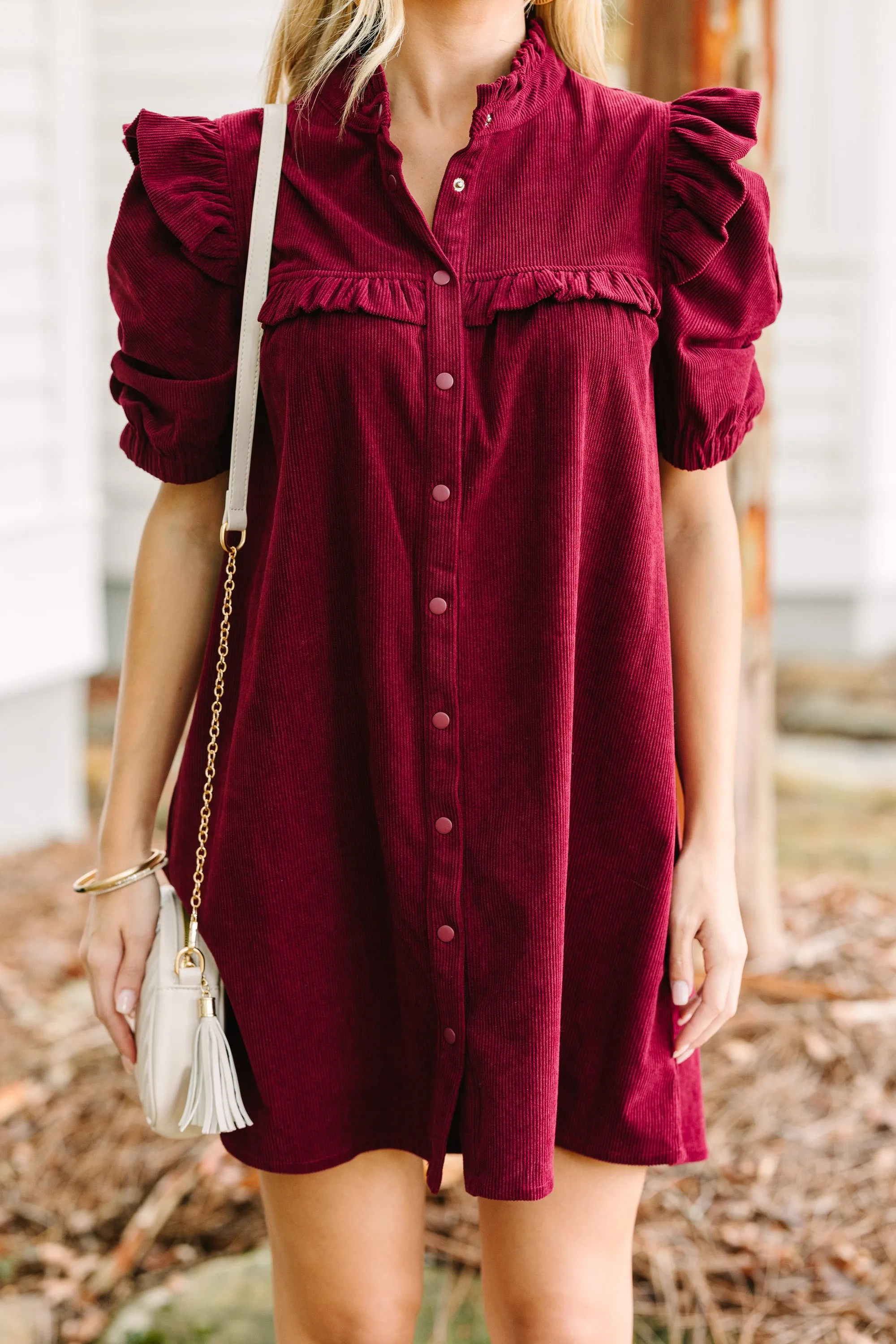 Answer The Call Burgundy Red Corduroy Dress