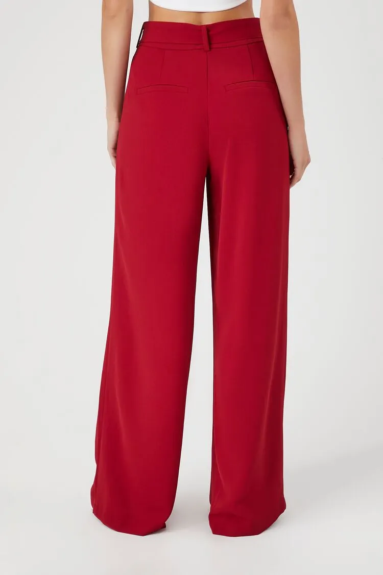 Belted Pleated Wide-Leg Pants