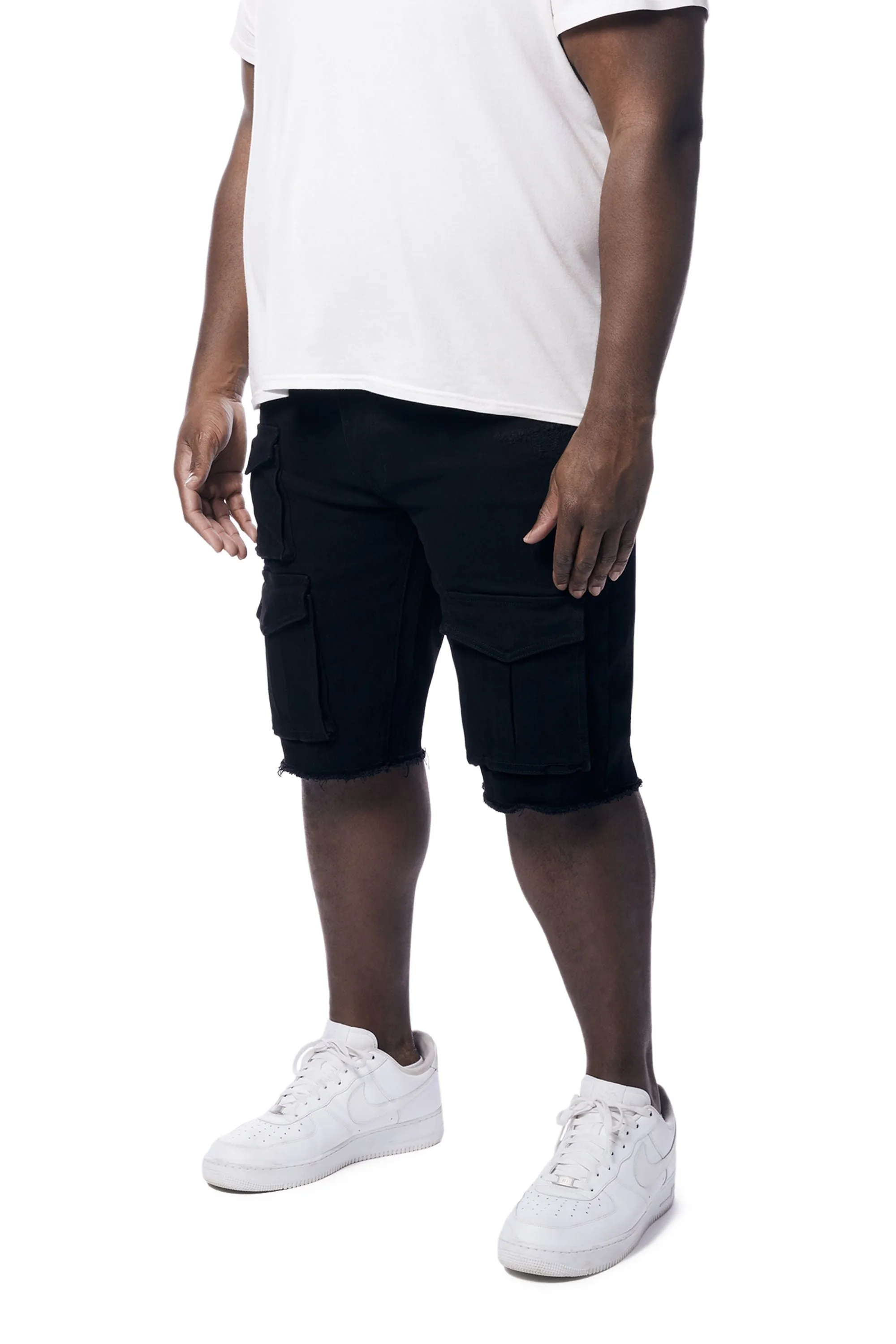 Big and Tall - Rip & Repair Cargo Jean Shorts - Jet Black