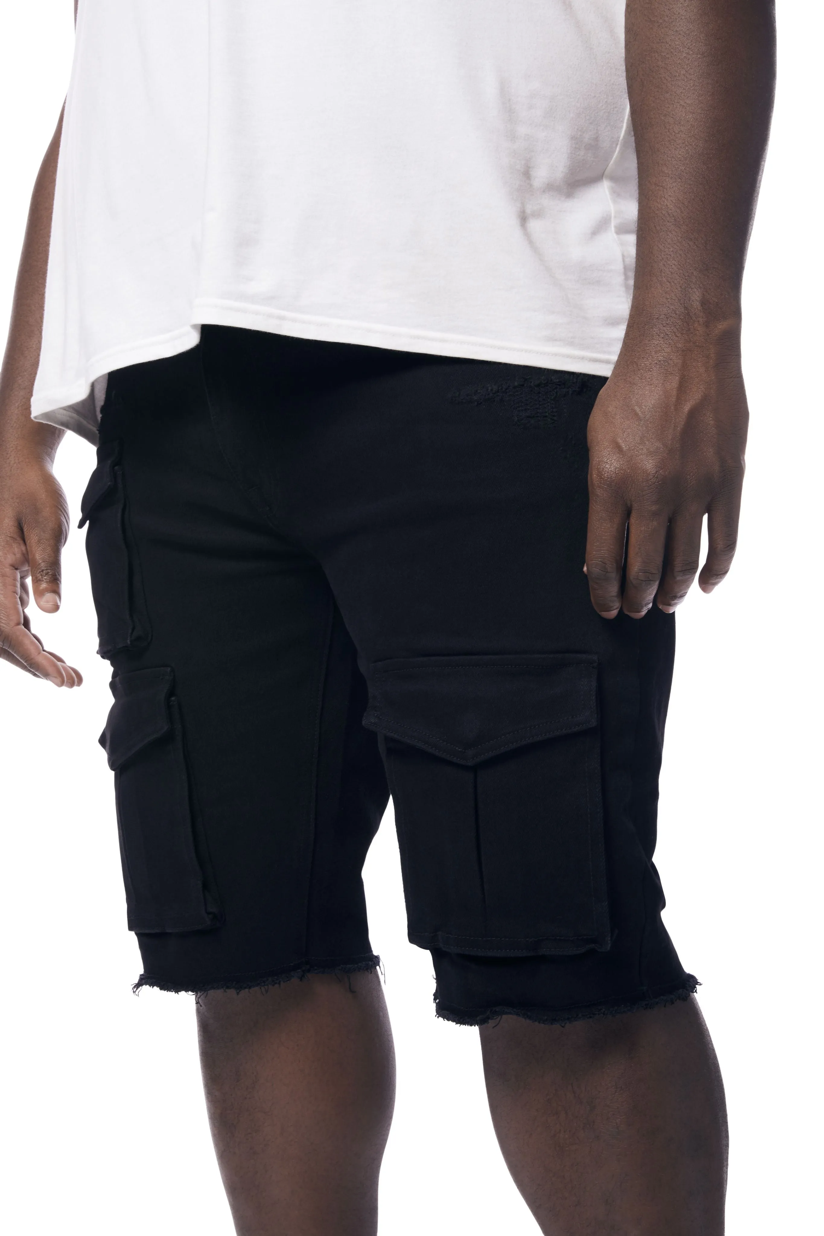 Big and Tall - Rip & Repair Cargo Jean Shorts - Jet Black