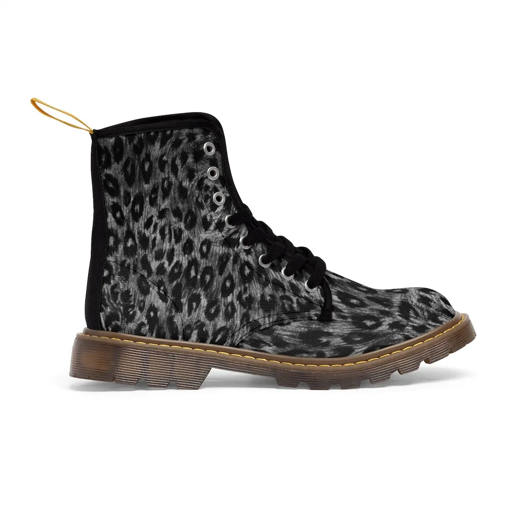 Black Leopard Women's Canvas Boots, Best Leopard Animal Print Winter Boots For Ladies