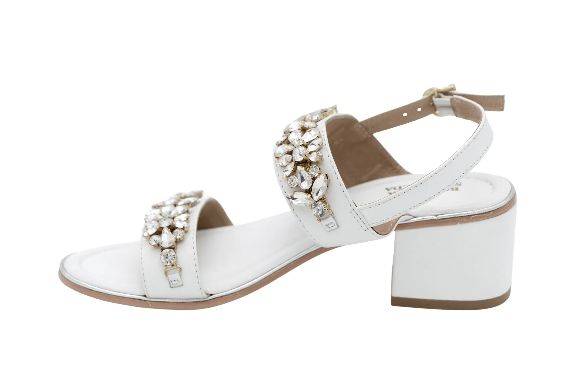 BOTTEGA White Embellished Block Heeled Sandal