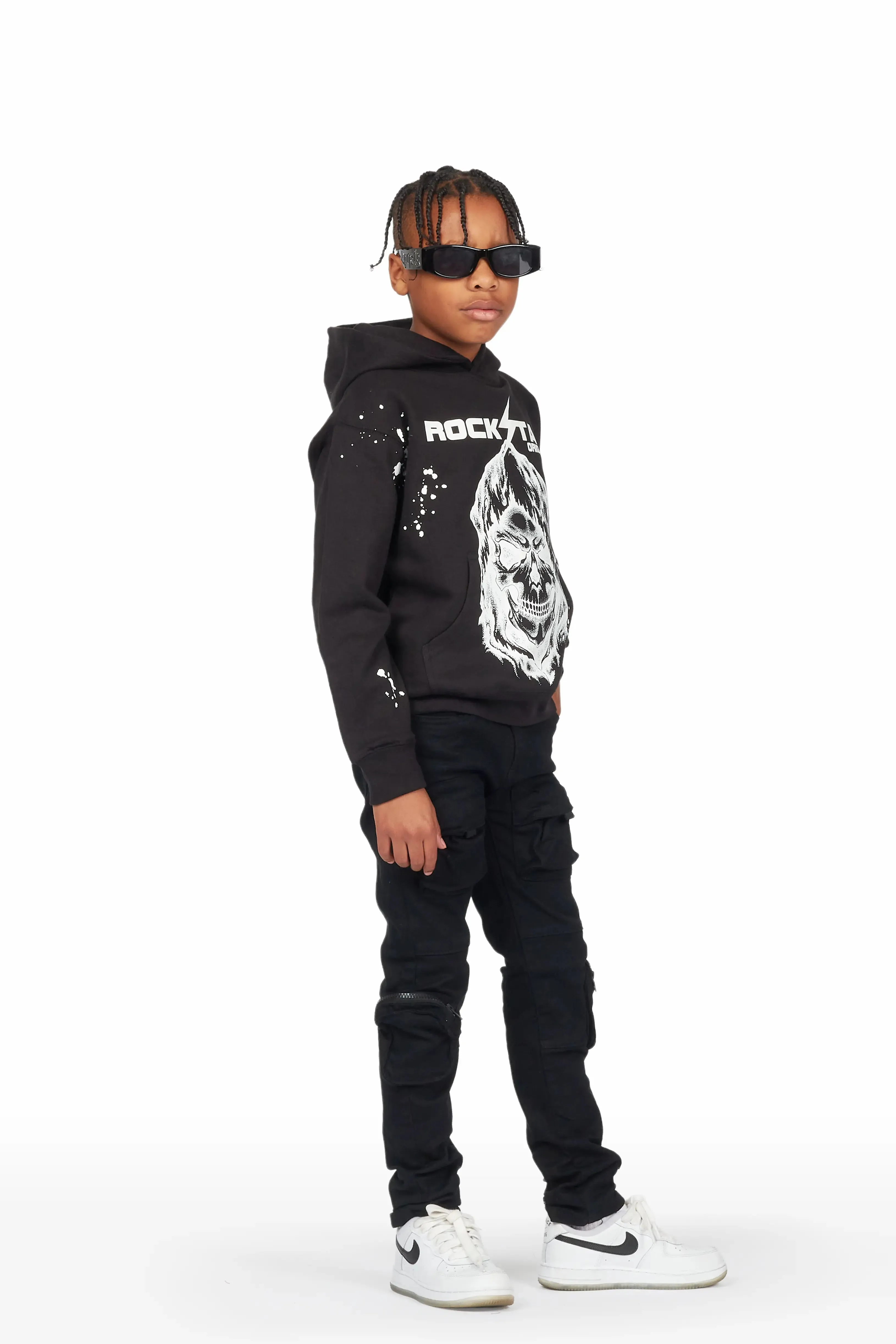 Boys Owen Black Cargo Jean Hoodie Set