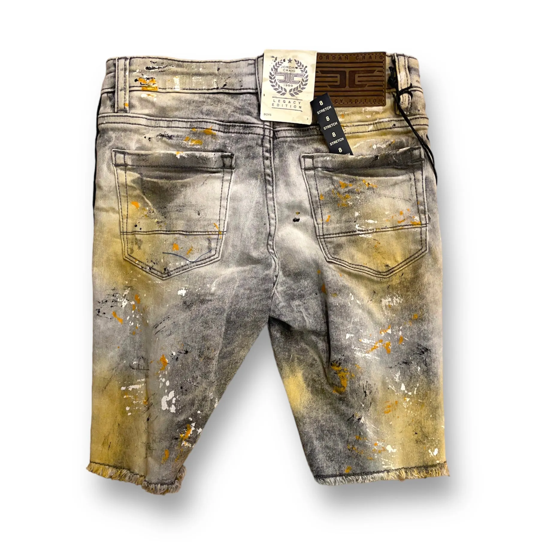 Boy’s Paint Splatter Side-Taped Distressed Shorts