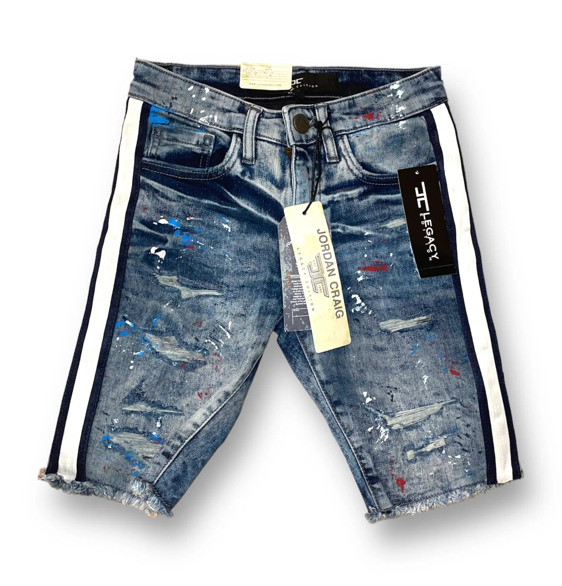 Boy’s Paint Splatter Side-Taped Distressed Shorts