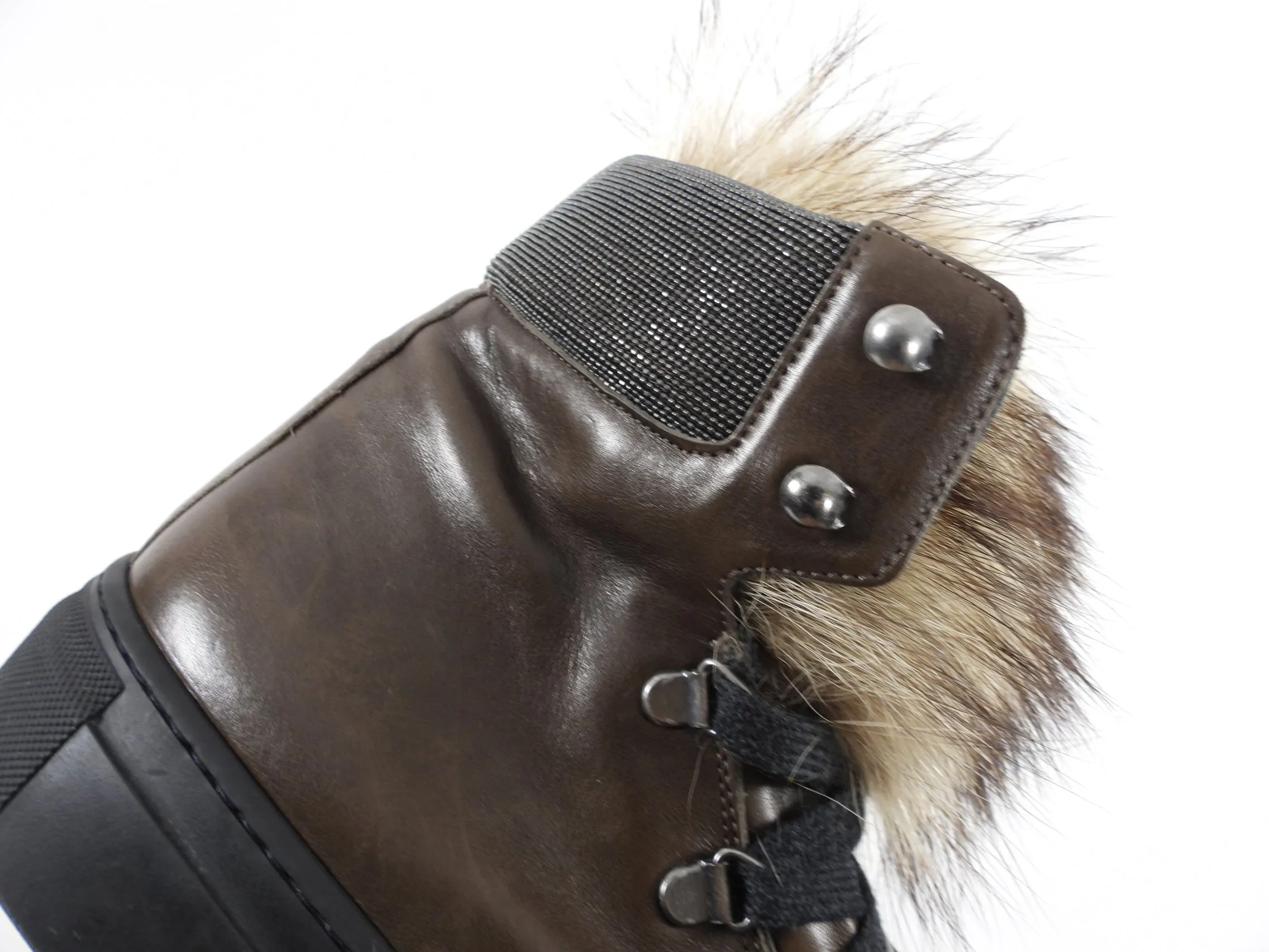 Brunello Cucinelli Brown Leather and Fur Mountain Boots - 38