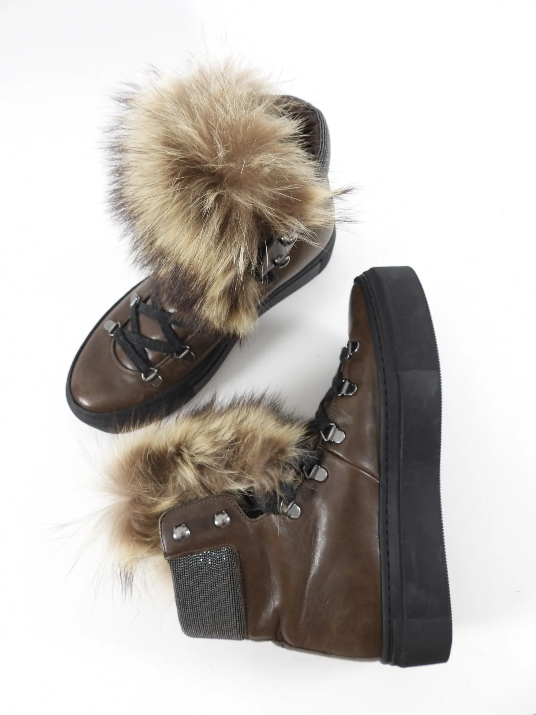 Brunello Cucinelli Brown Leather and Fur Mountain Boots - 38