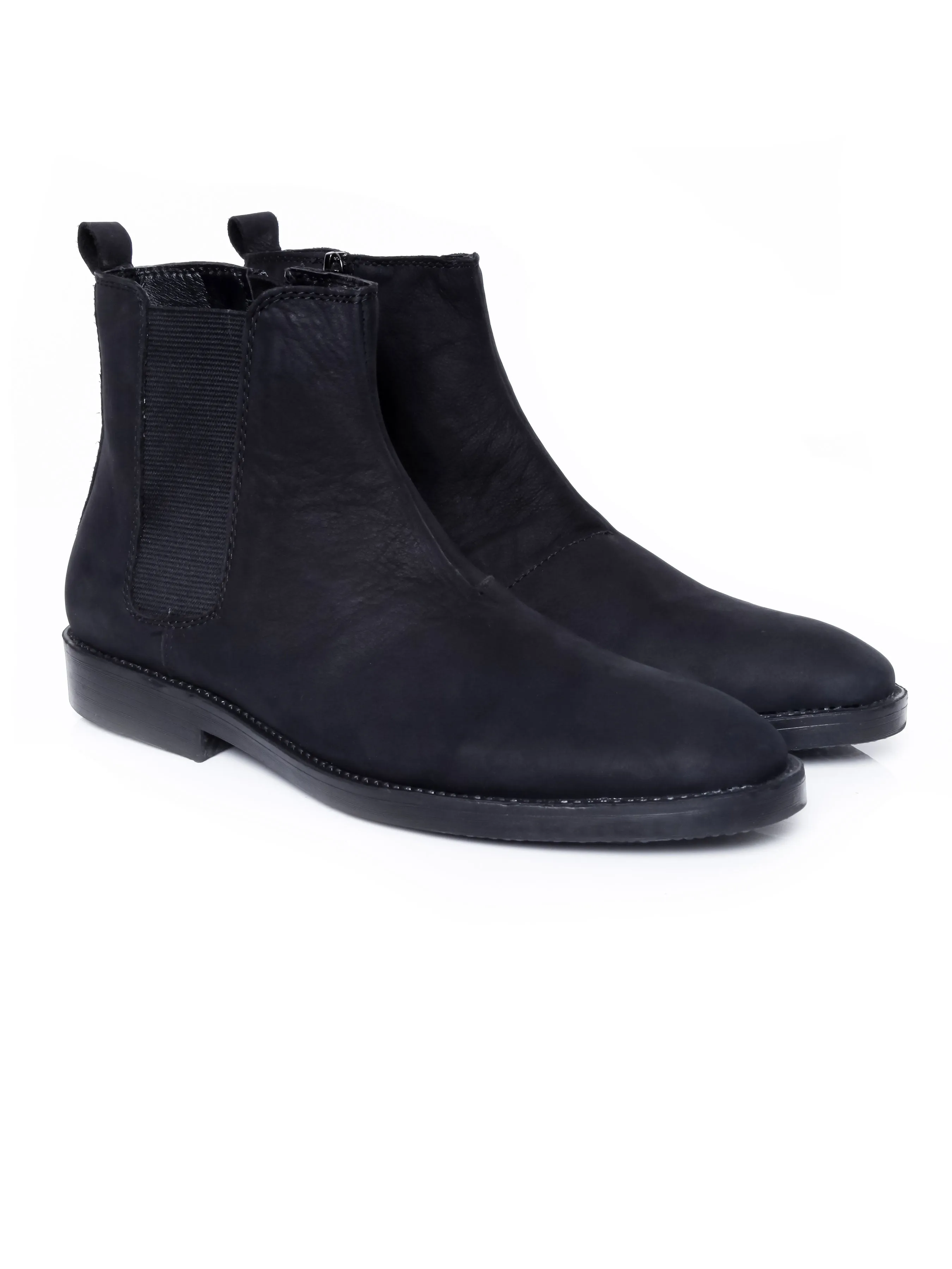 Chelsea Boots With Zipper - Black Nubuck Leather (Crepe Sole)