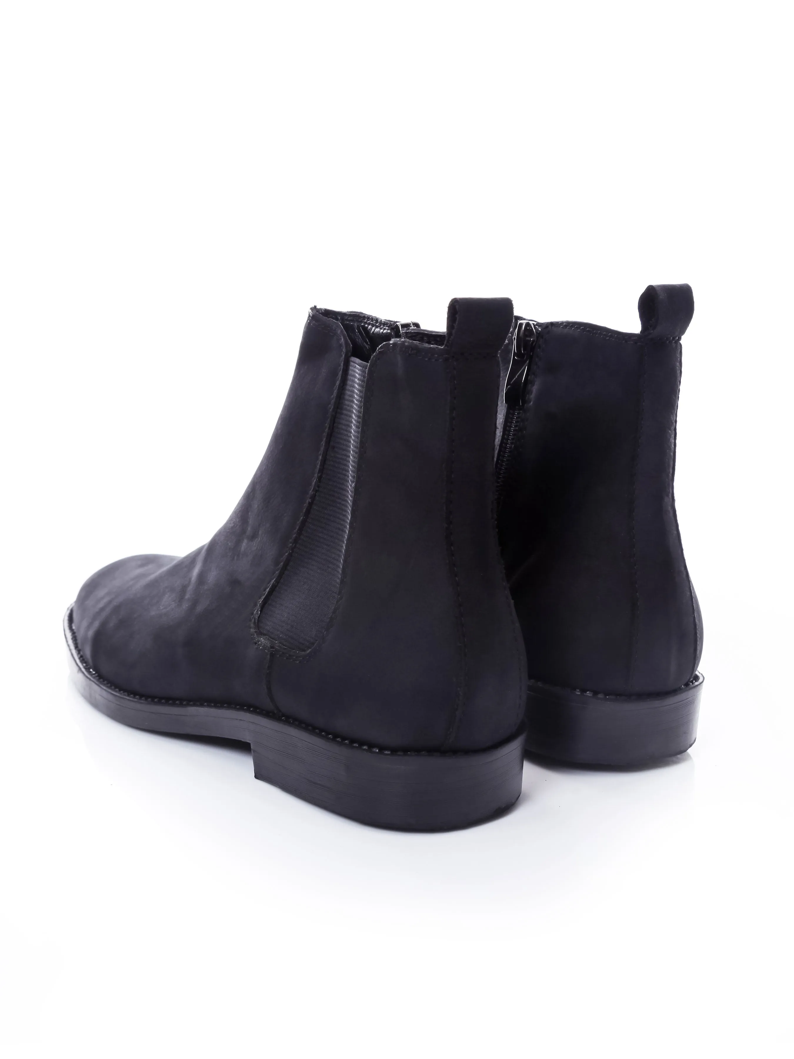 Chelsea Boots With Zipper - Black Nubuck Leather (Crepe Sole)