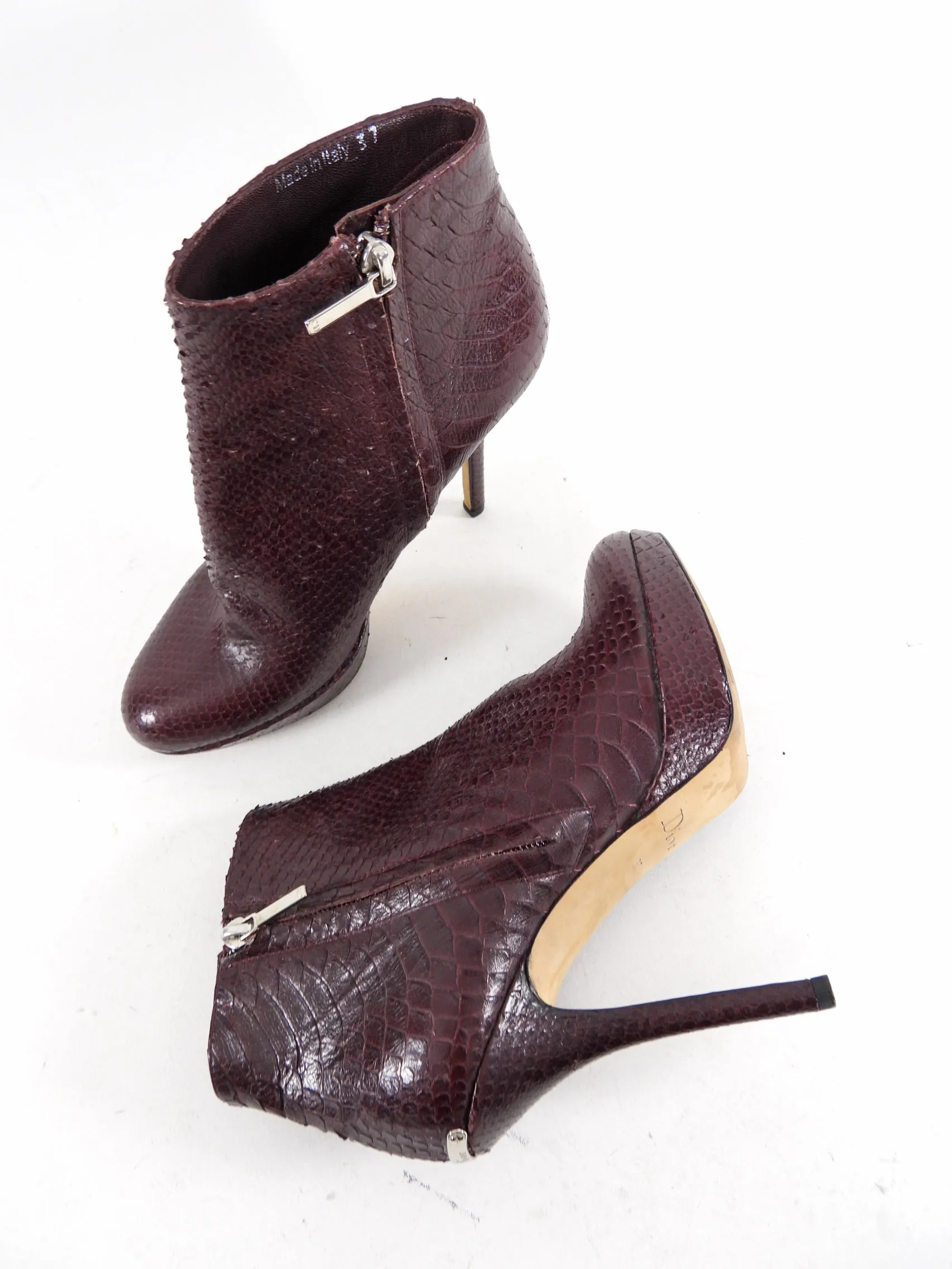 Christian Dior Burgundy Exotic Ankle Boots - 37