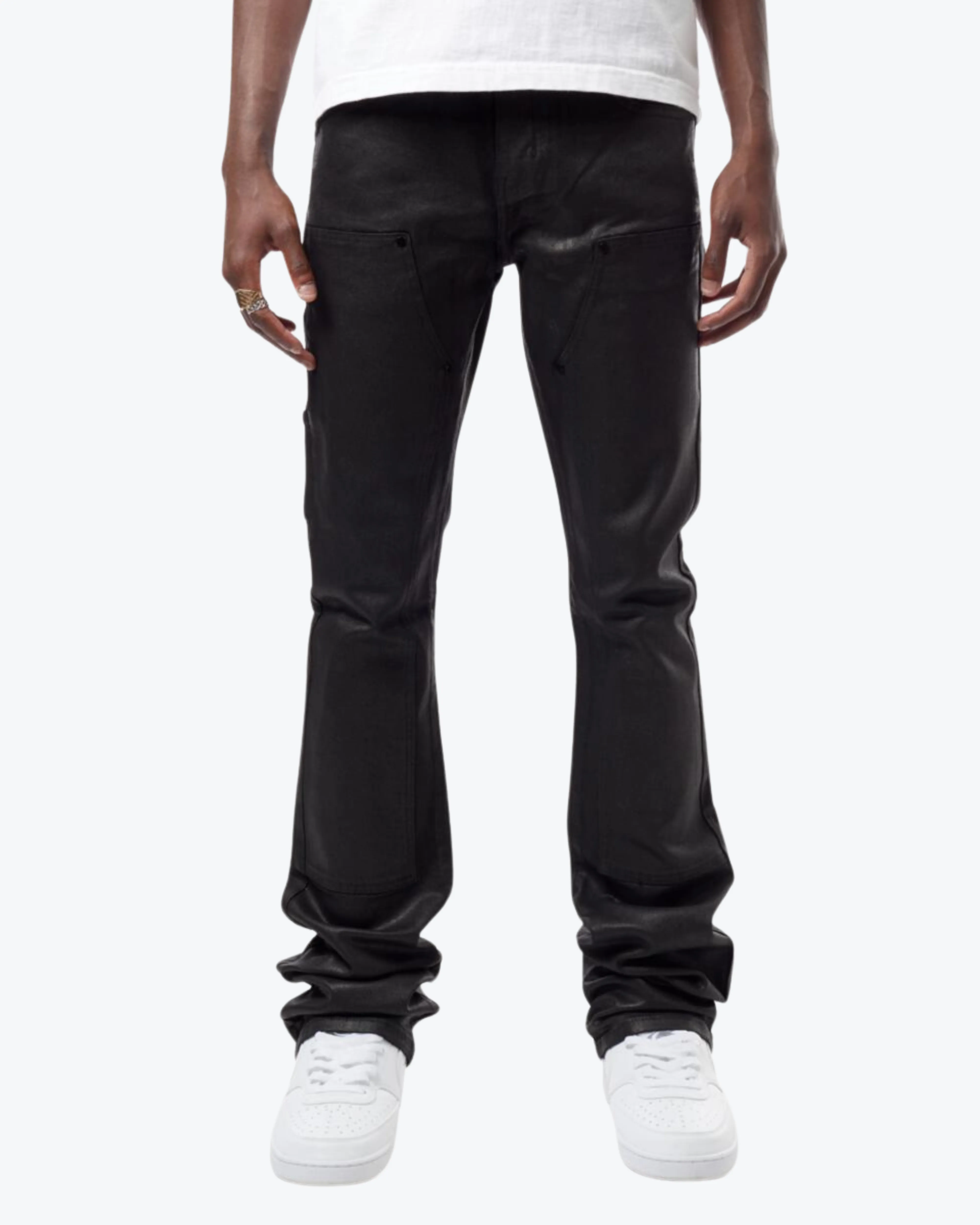 Coated Wax Stacked Jeans