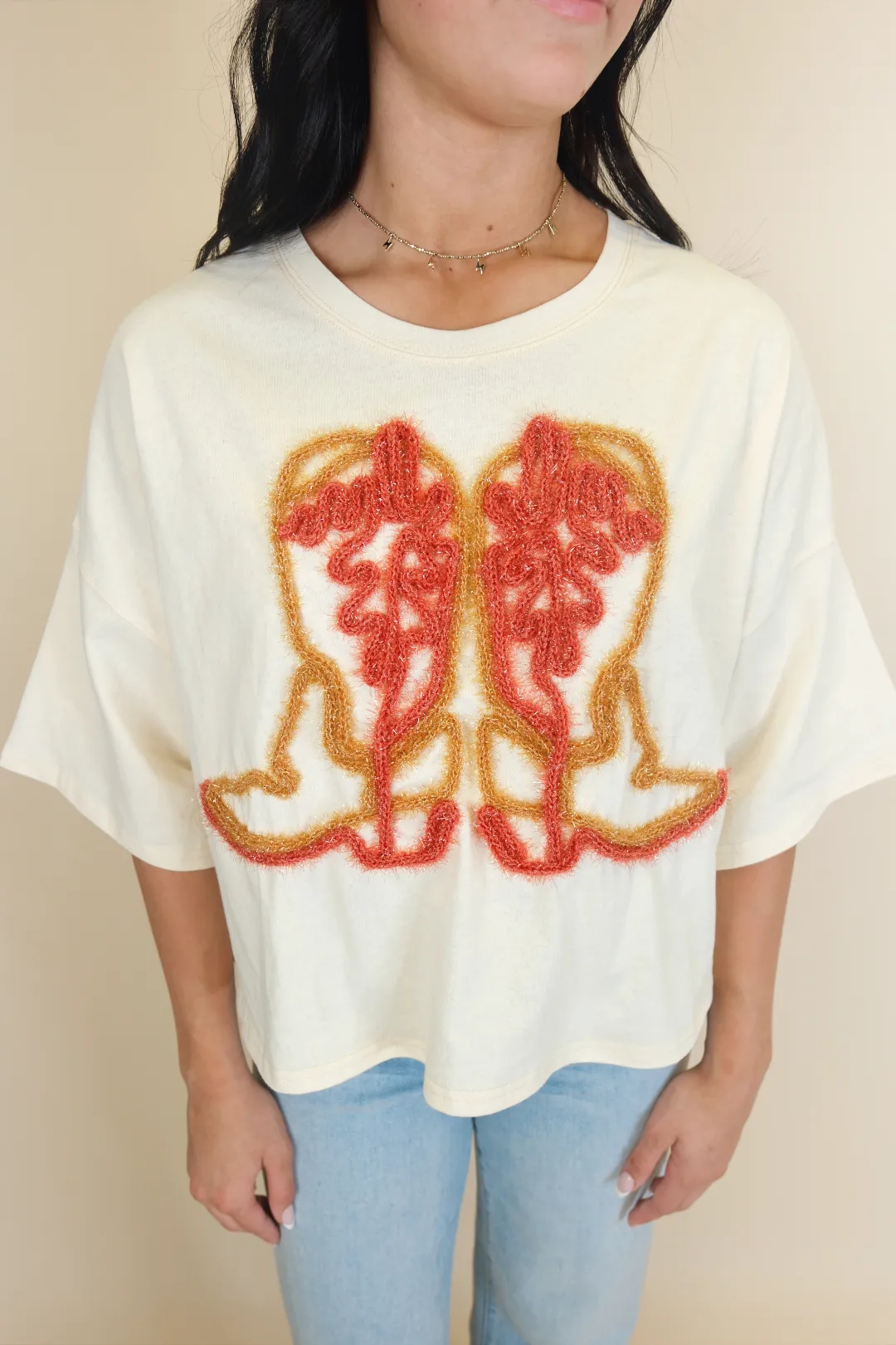 Cowboy Boots Embroidery Tee