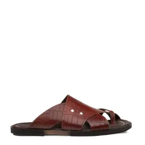 Croc-Print Toe Ring Sandal