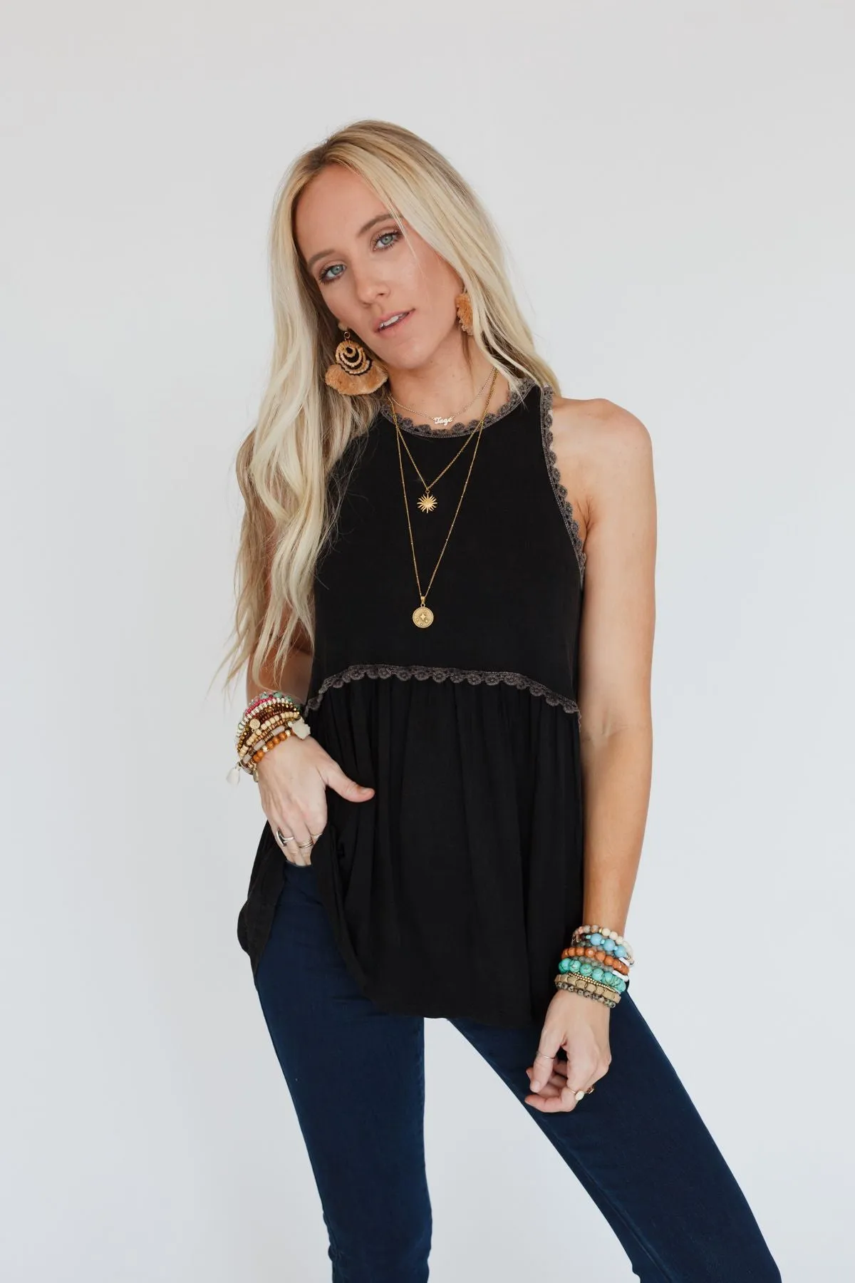 Daisy Chain Babydoll Top - Black