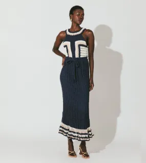 Drew Hand Crochet Midi Dress | Navy/Ivory