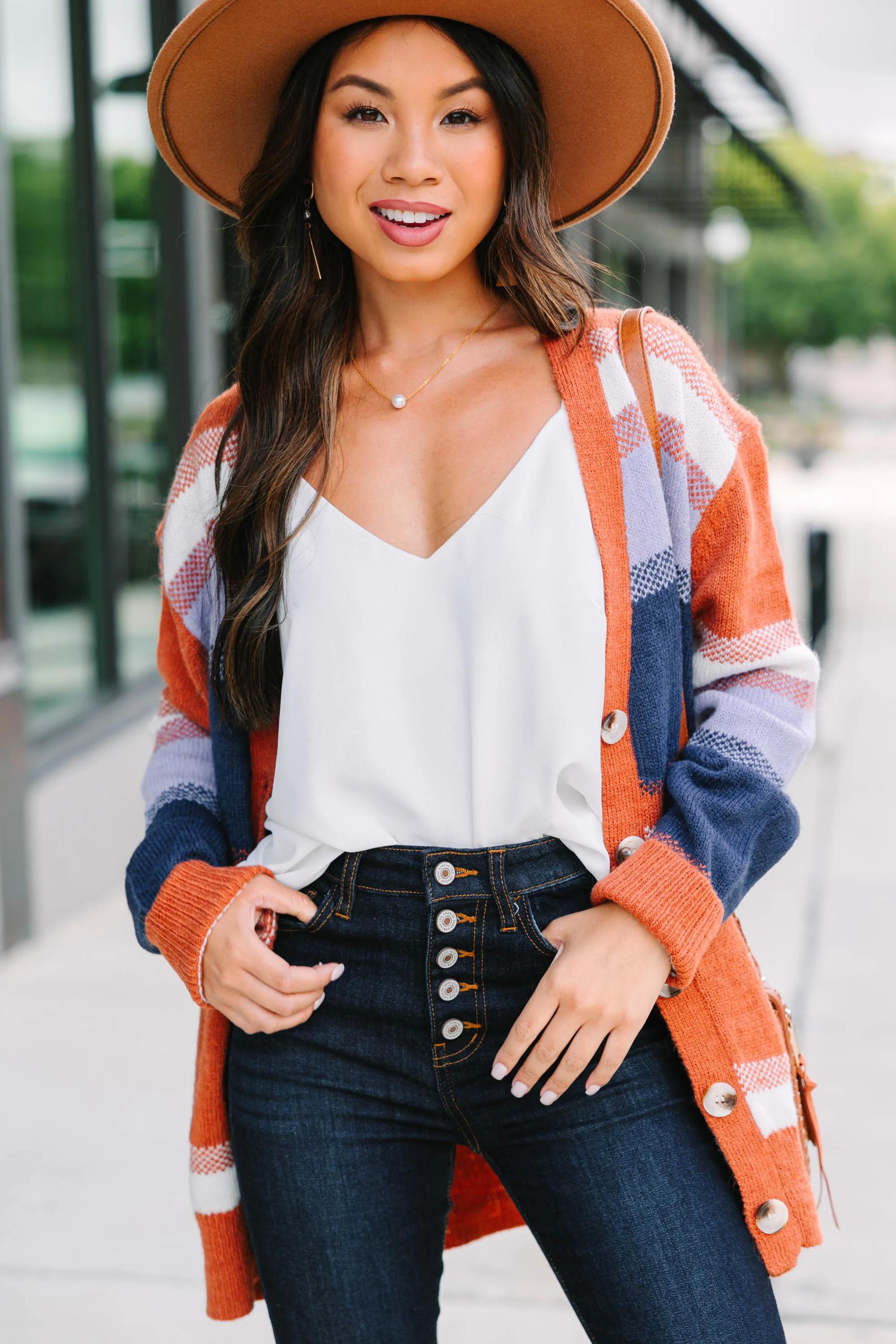 Fall For You Rust Orange Striped Cardigan