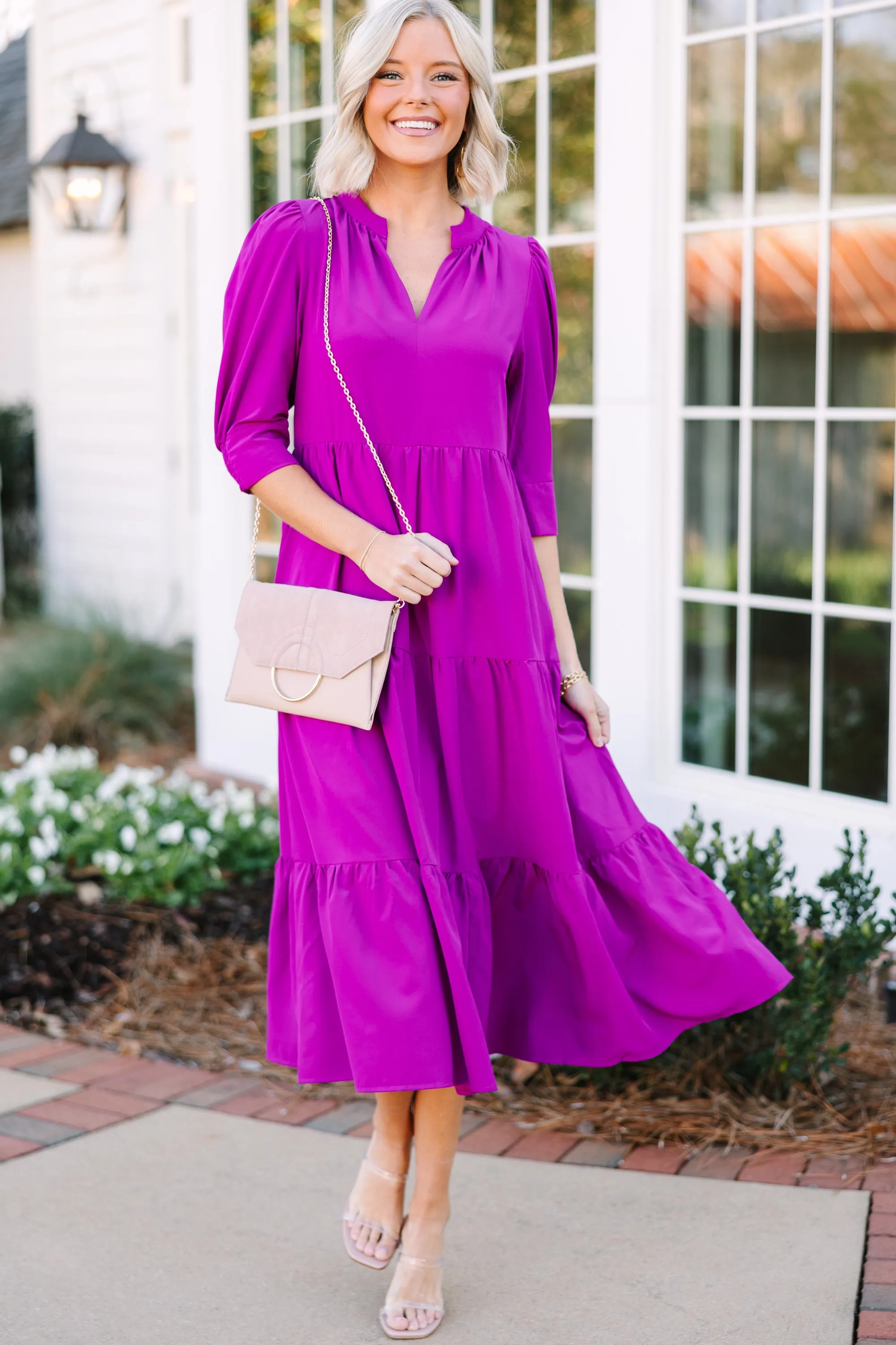 Feeling So Fun Orchid Purple Tiered Midi Dress