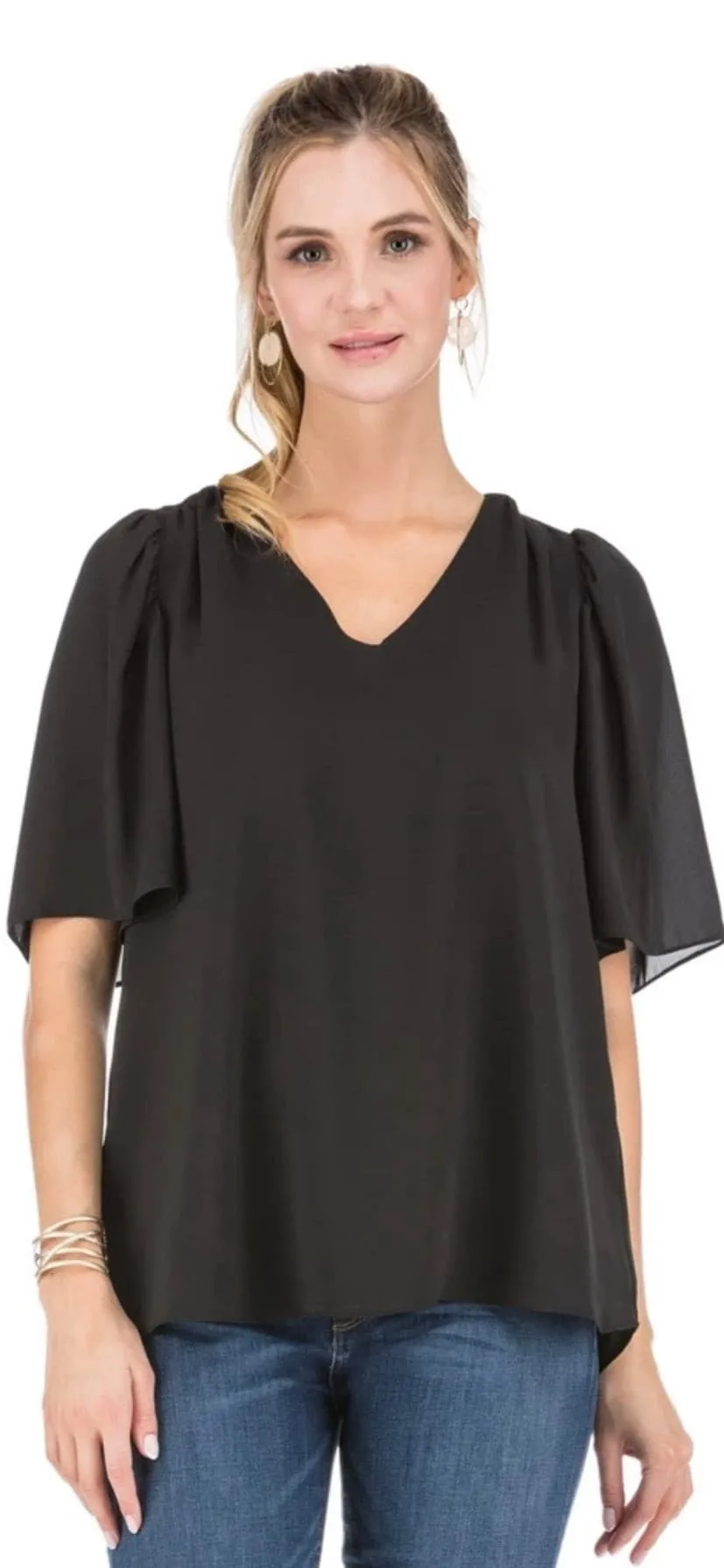 Flutter Sleeve Top in Black