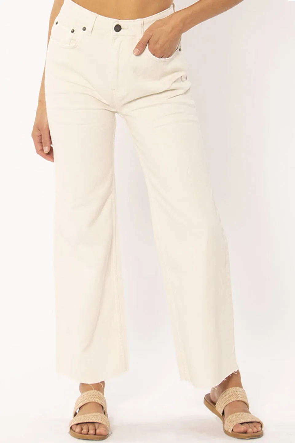 Gabi Crop High Flare Sand Denim Pant all