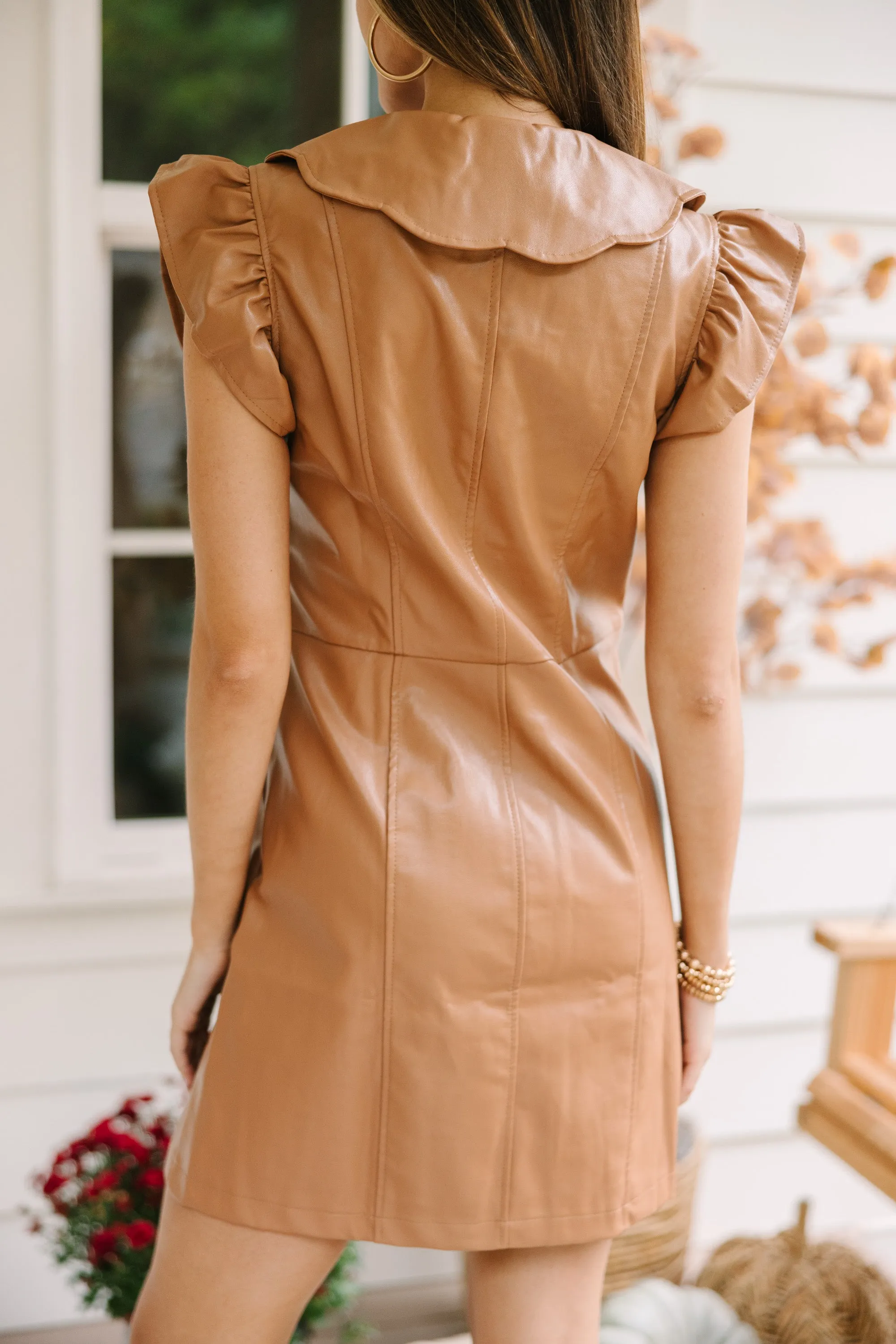 Get What You Want Taupe Brown Faux Leather Dress