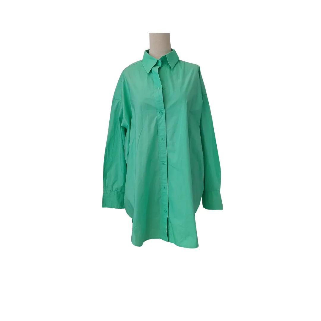 H&M Green Oversized Cotton Collared Shirt | Gently Used |