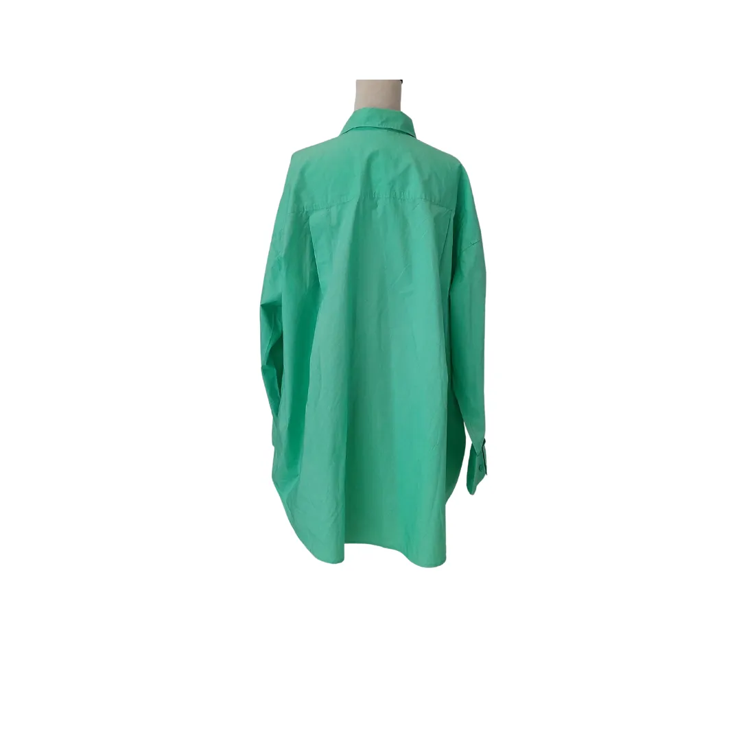 H&M Green Oversized Cotton Collared Shirt | Gently Used |