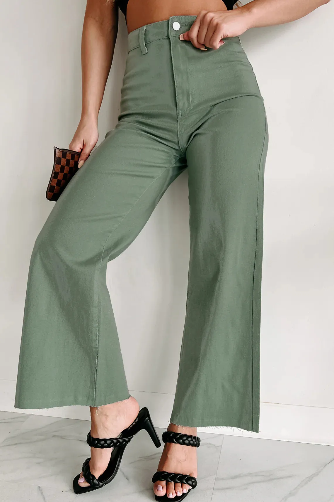 High Rise Wide Leg Cropped Jeans in Sage, Black, Dark Denim, Light Denim & Khaki