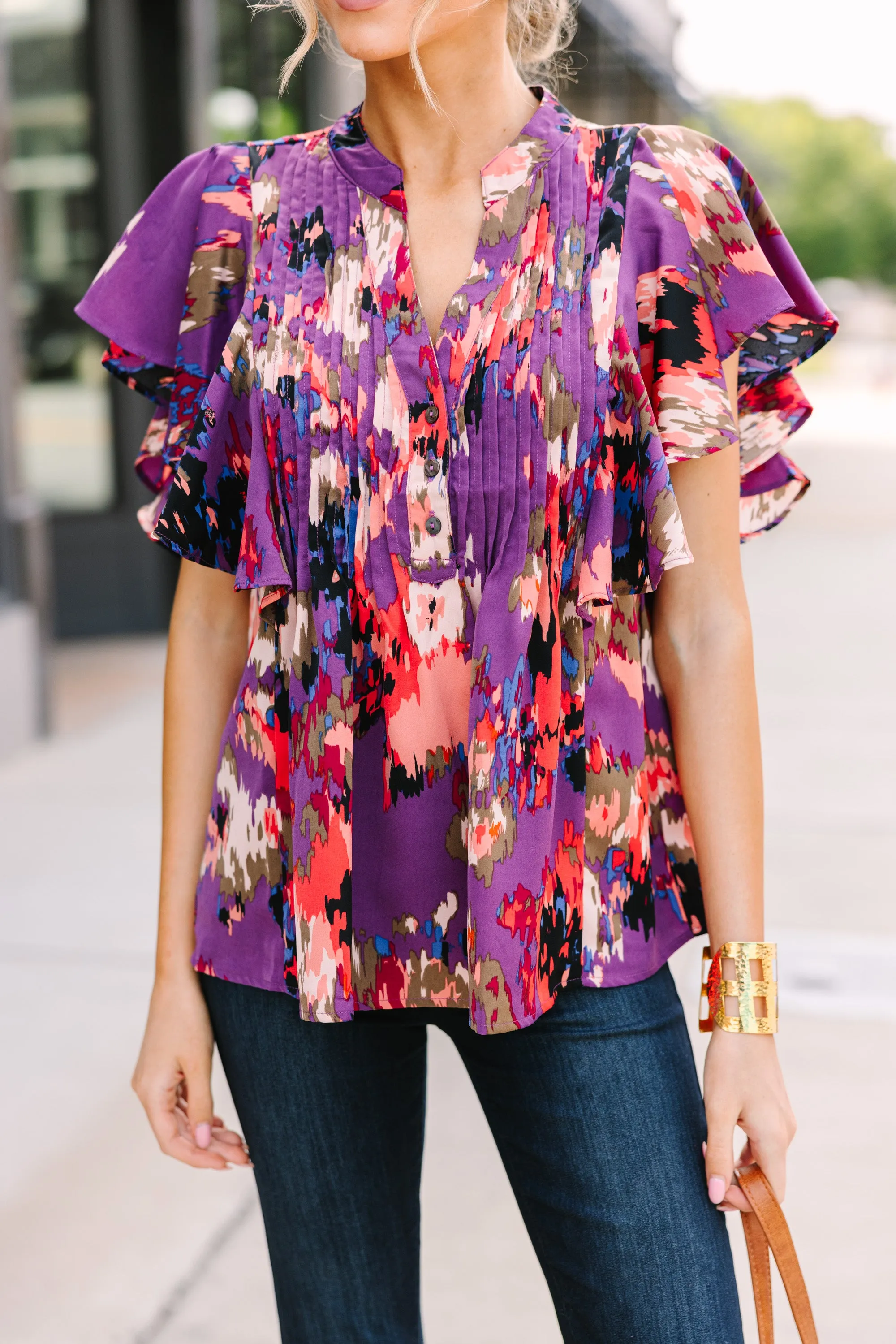 In My Thoughts Plum Purple Abstract Blouse