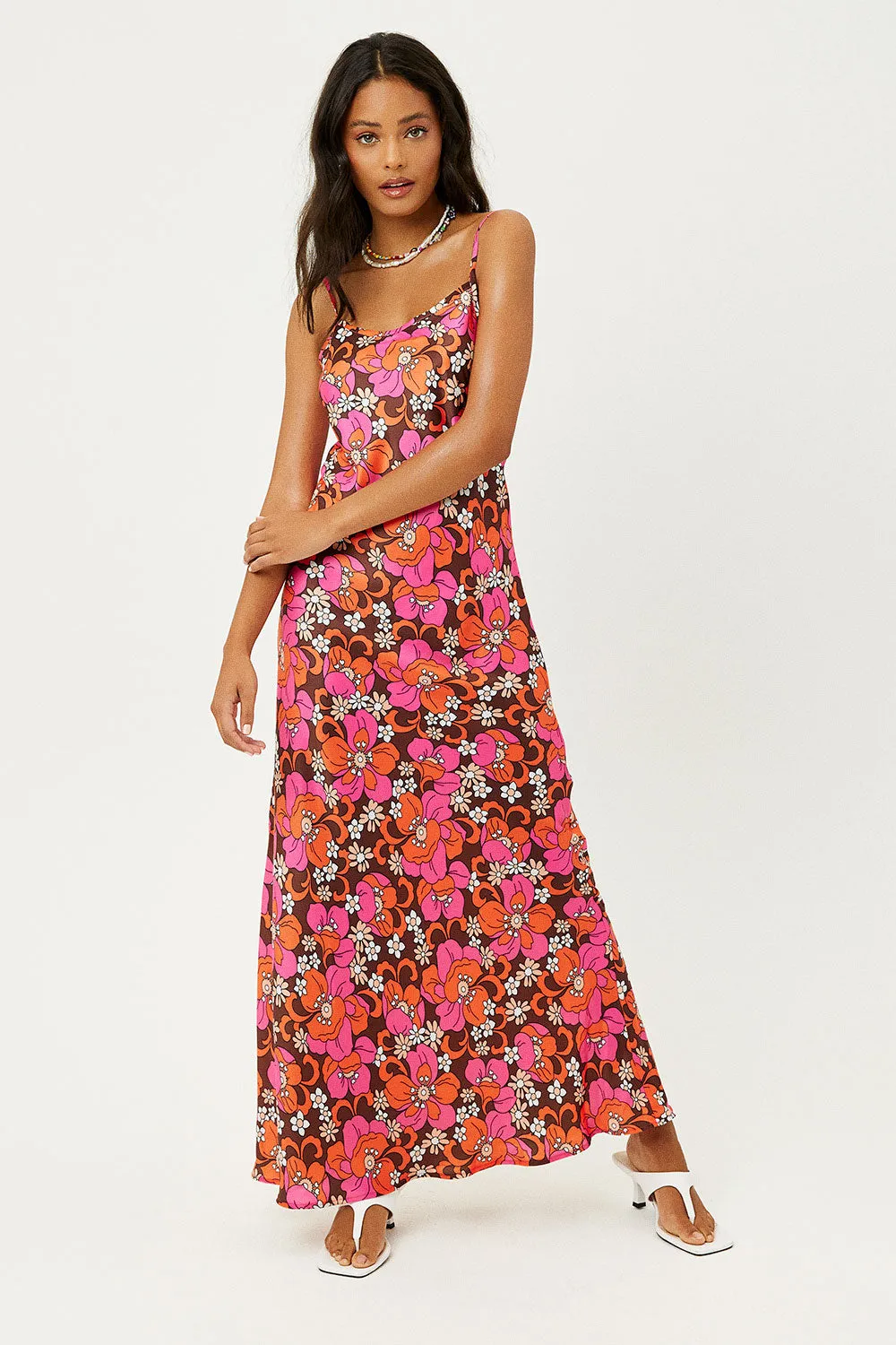 Isabel Satin Floral Dress - Tropics