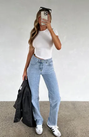 Jordyn High Waisted Straight Leg Jeans Light Blue Wash