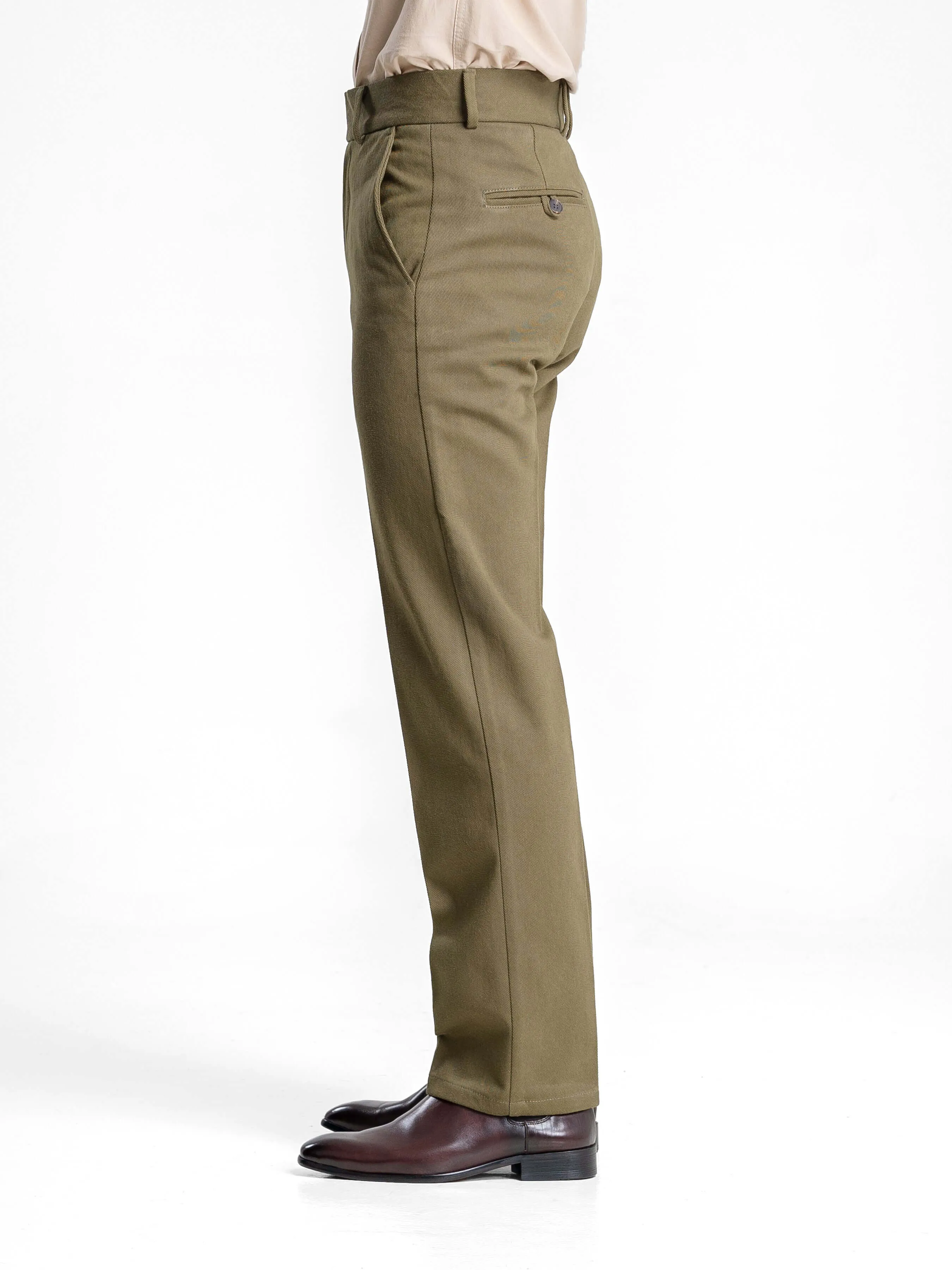 Jose Straight Cut Trousers - Olive Green