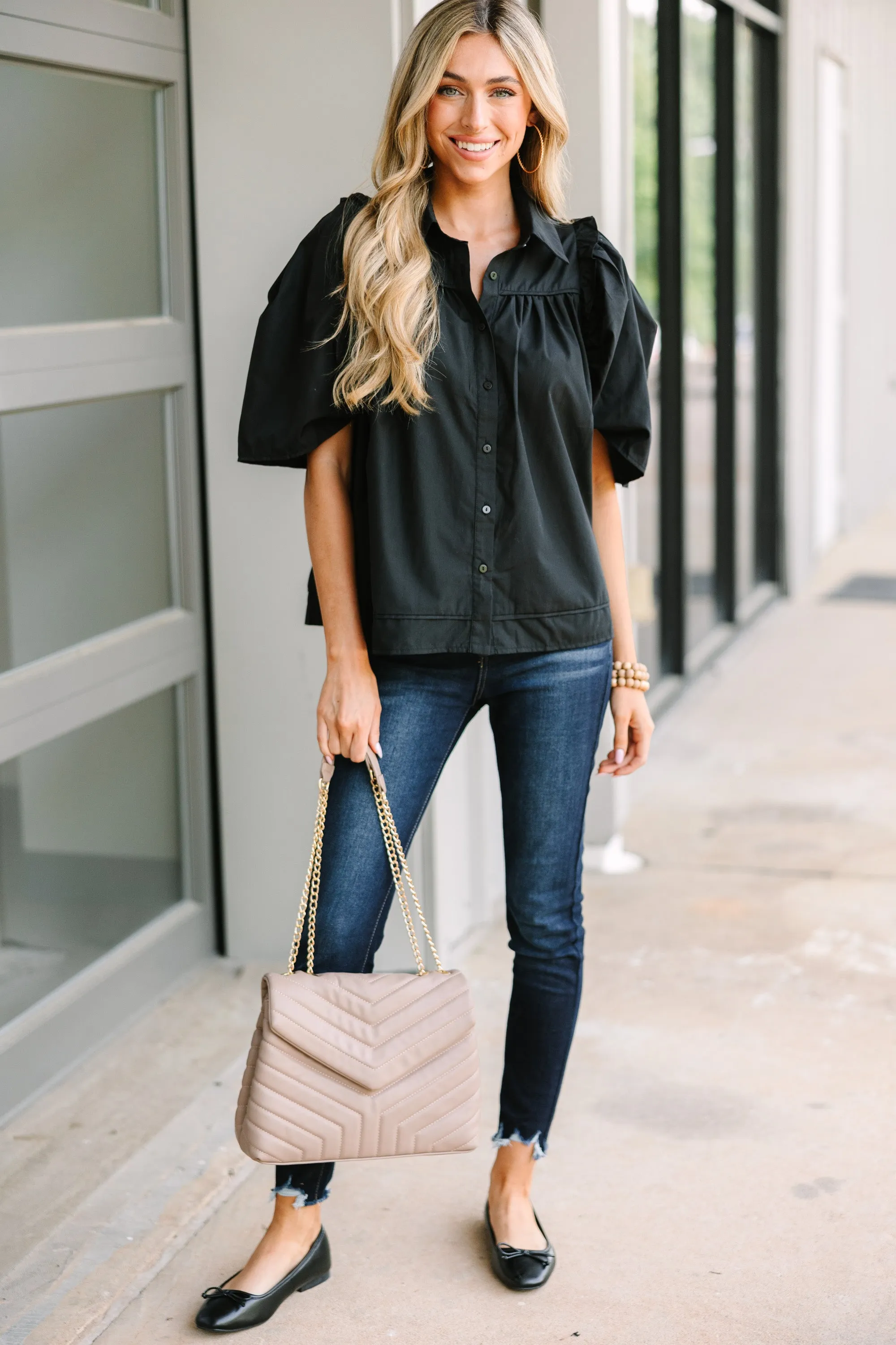 Know You Better Black Puff Sleeve Blouse