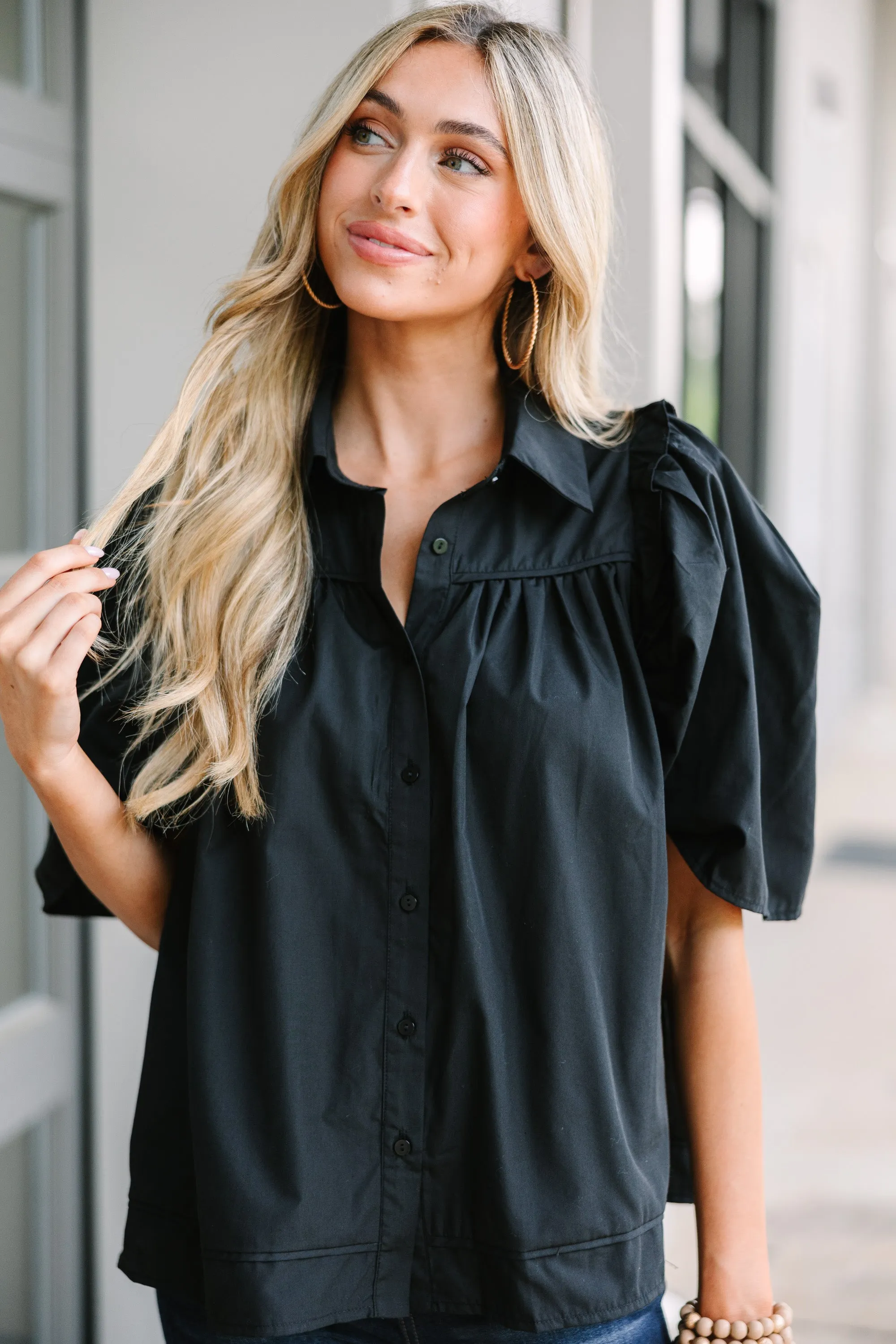 Know You Better Black Puff Sleeve Blouse