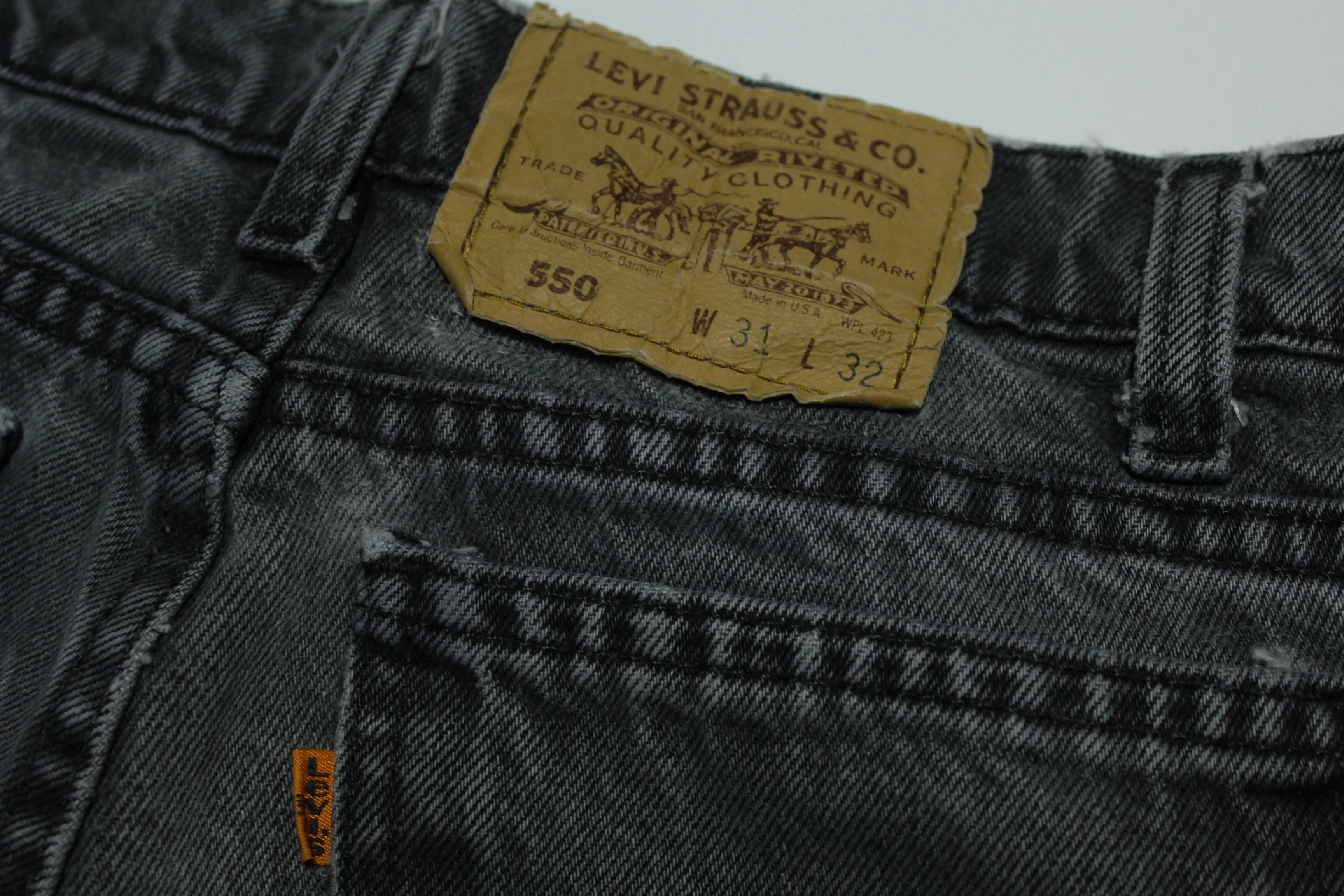 Levis 550 Vintage 80's Denim Grunge Punk Orange Tab Made in USA Black Jeans