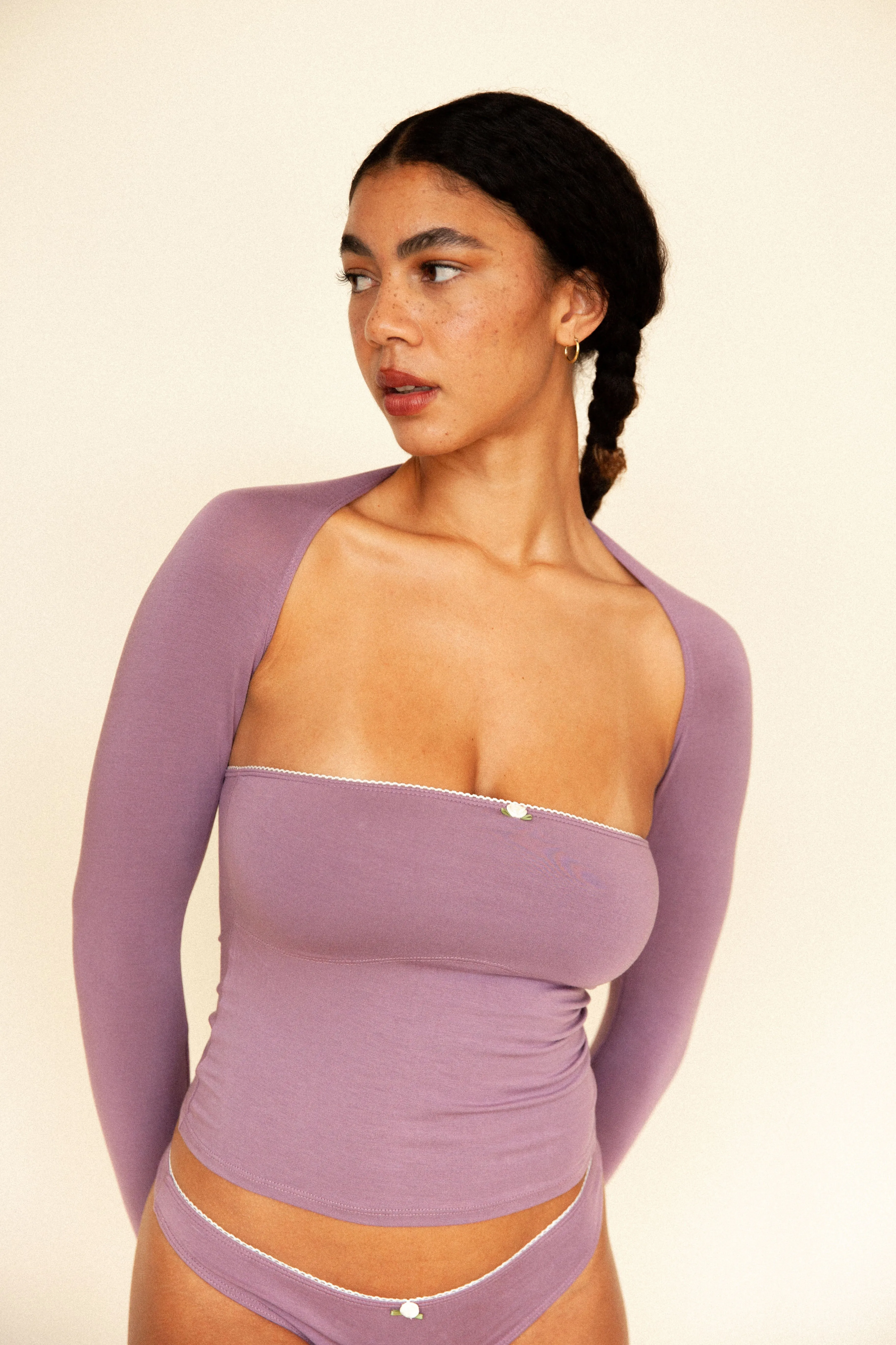 LINED CONTOUR TUBE TOP IN AUBERGINE