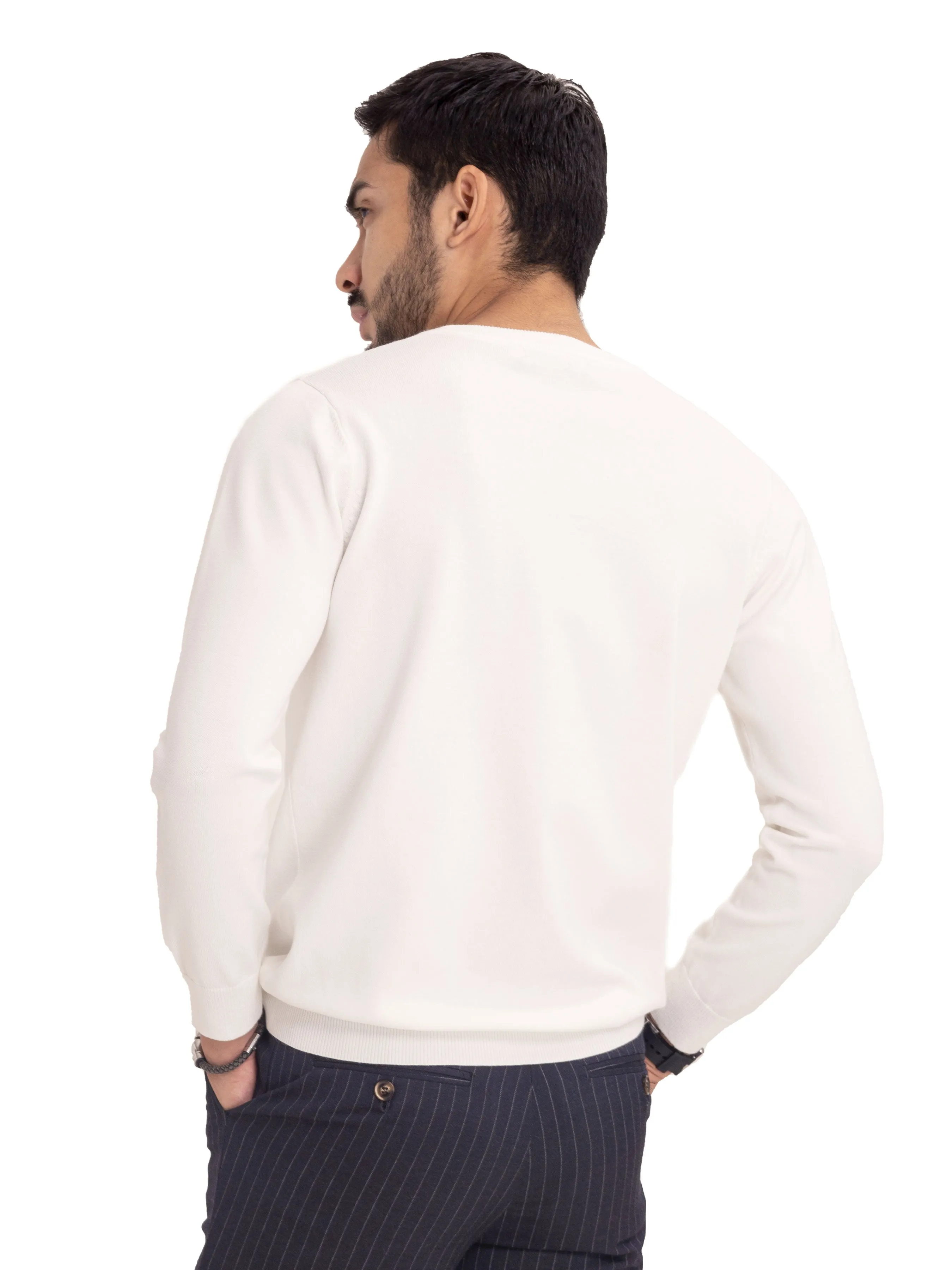 Long Sleeve Crew Neck Sweater - White