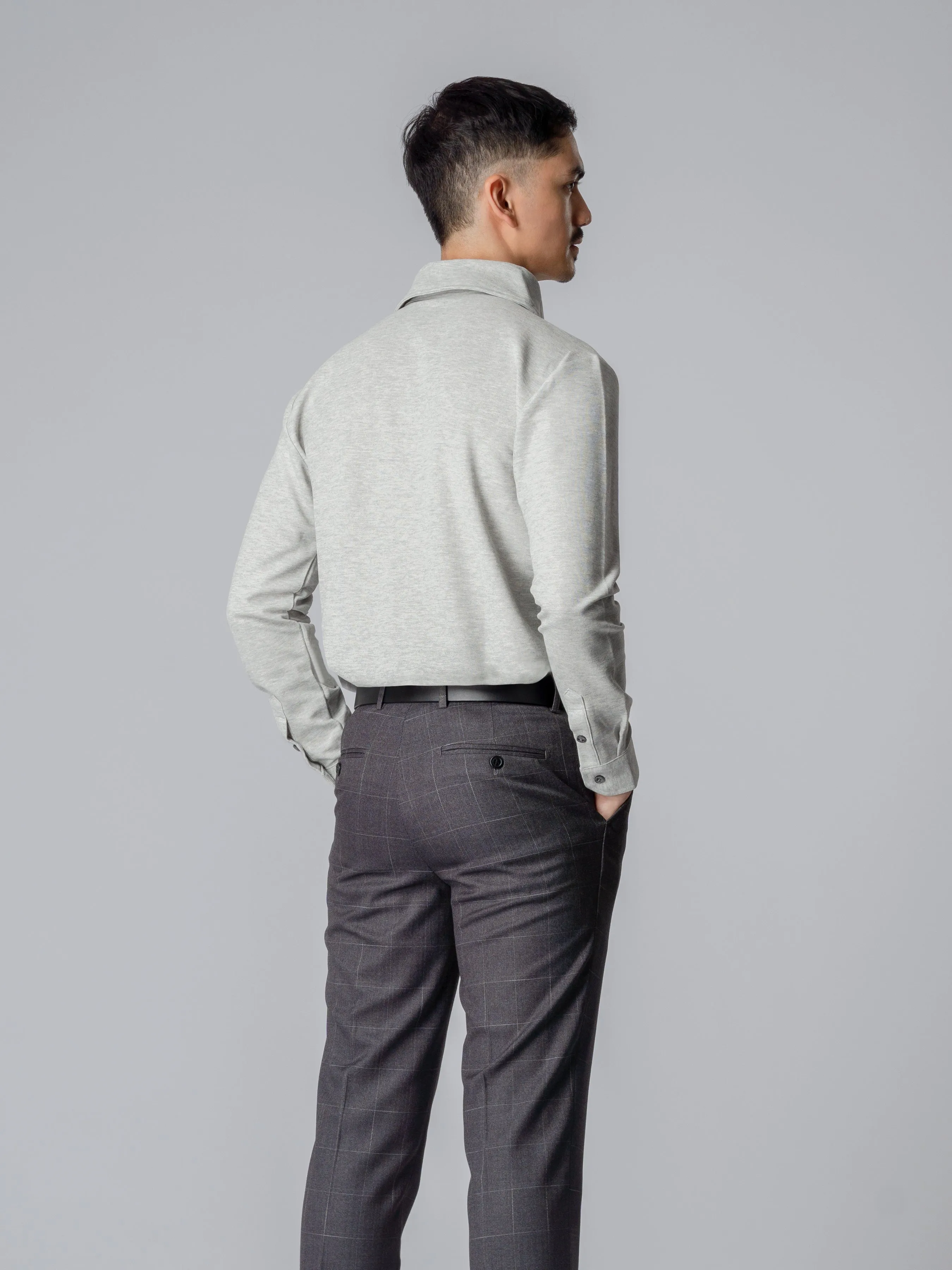 Long Sleeve Polo Shirt - Grey One-Piece Collar Single Button