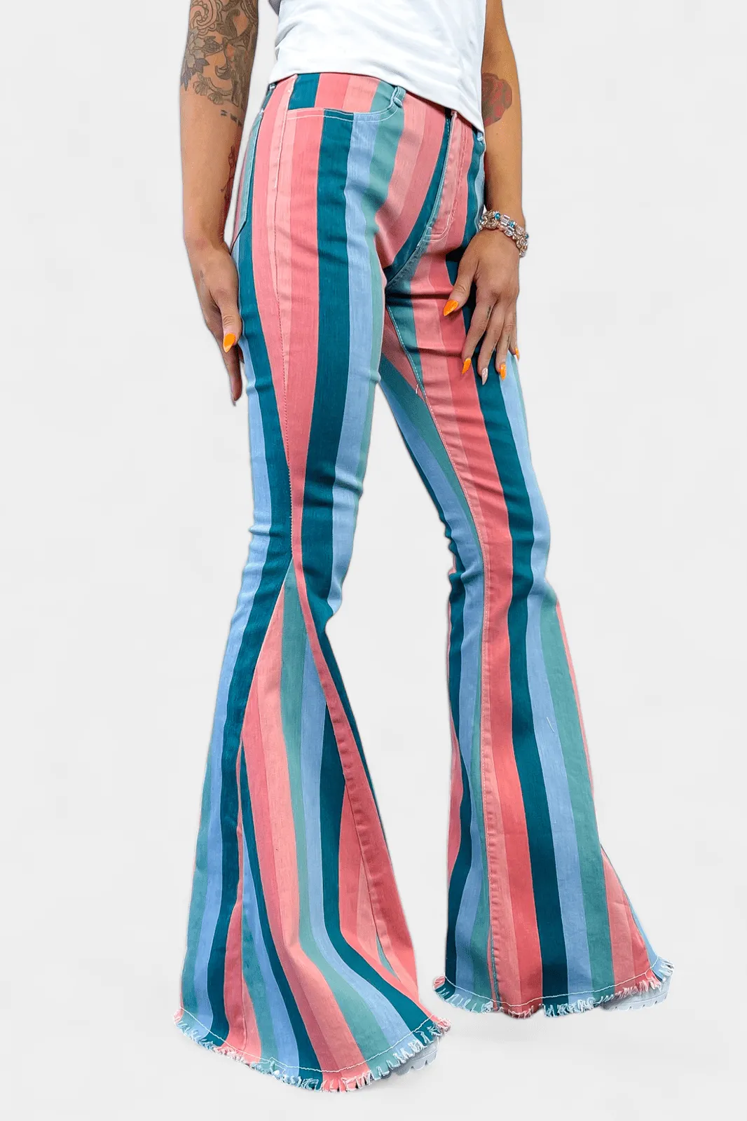 Multi Stripe Flared Jeans