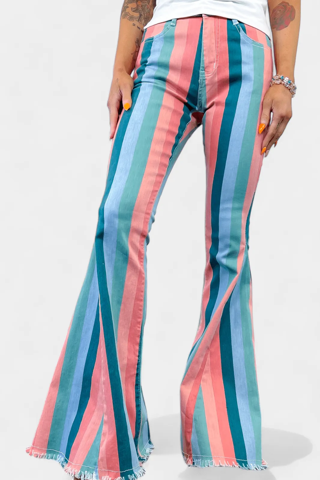 Multi Stripe Flared Jeans