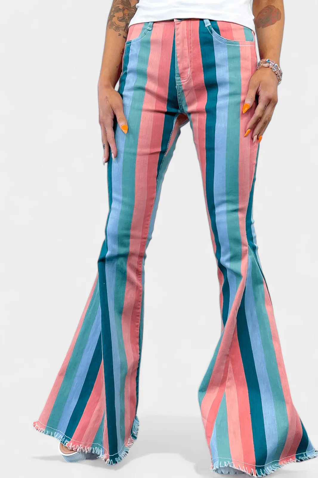 Multi Stripe Flared Jeans