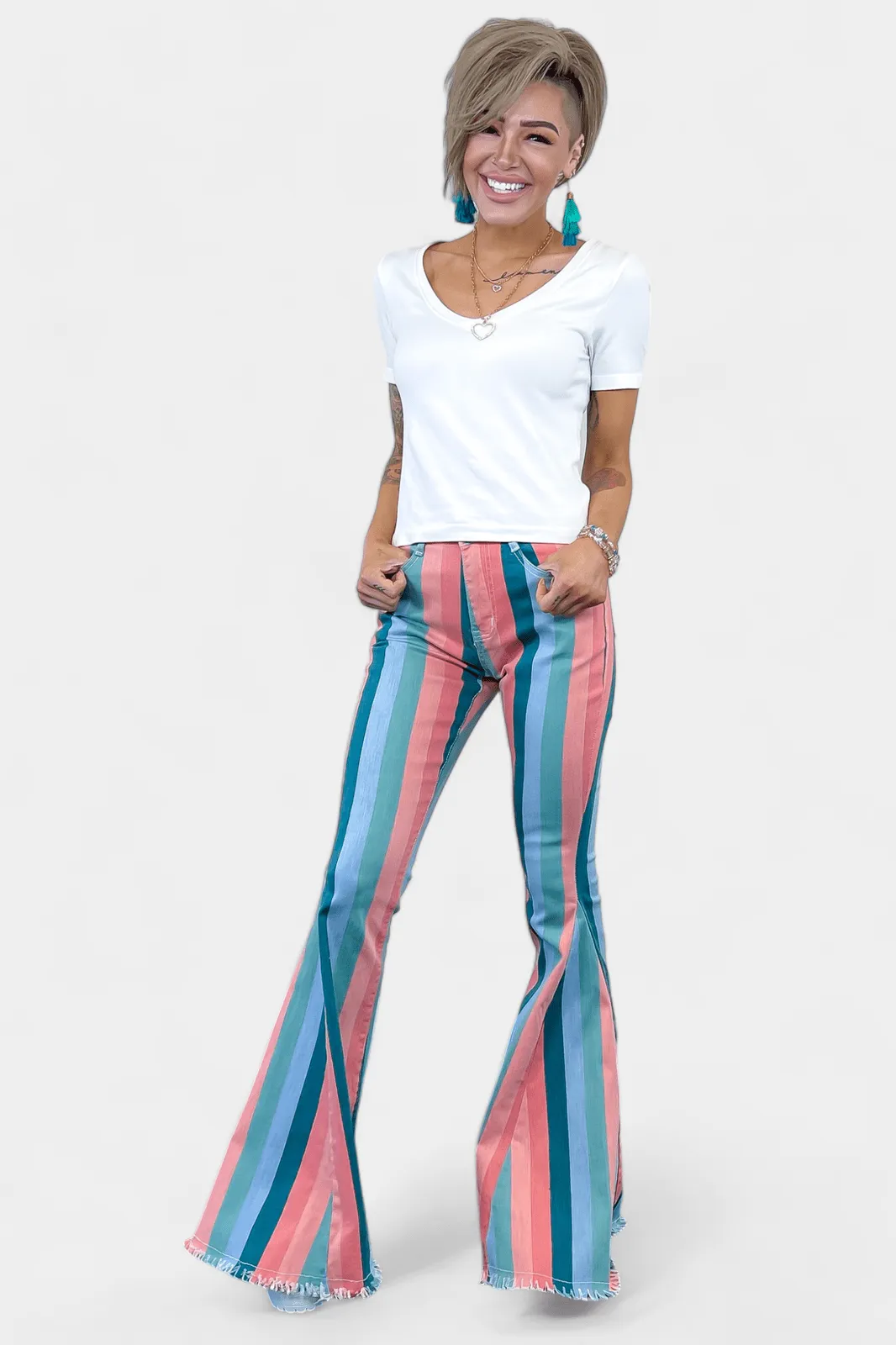 Multi Stripe Flared Jeans